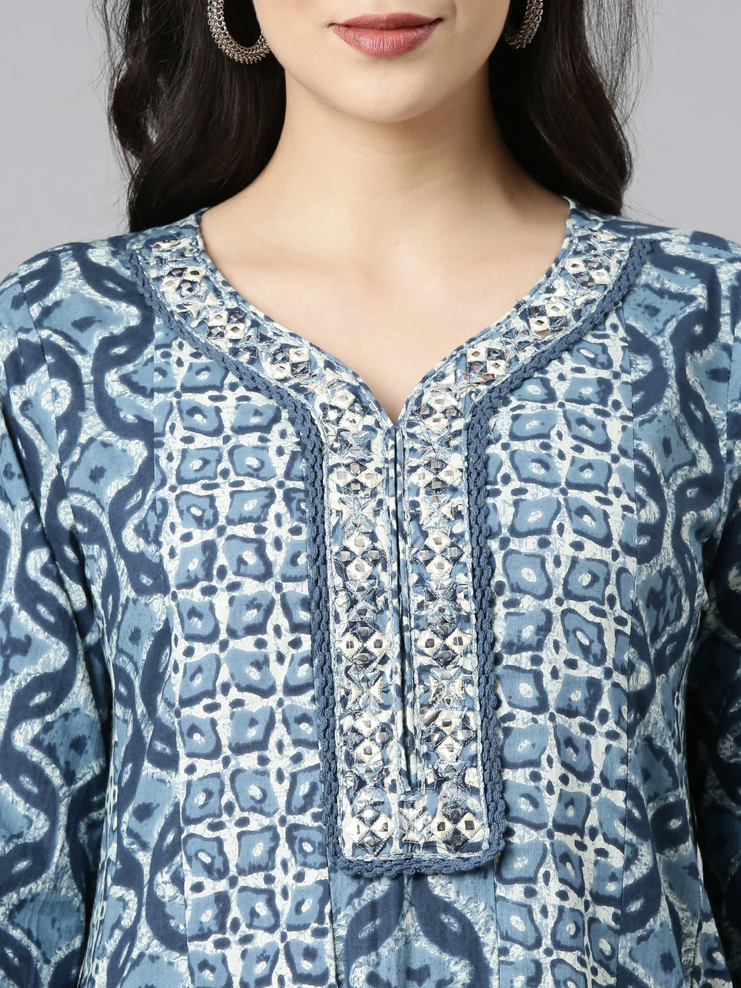 Neerus Blue Printed Anarkali Kurta and Trousers With Dupatta - Image 4