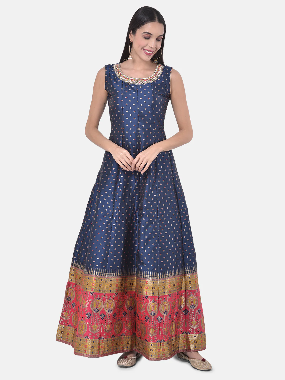 Neerus Blue Printed Anarkali Kurta With Dupatta - Image 7