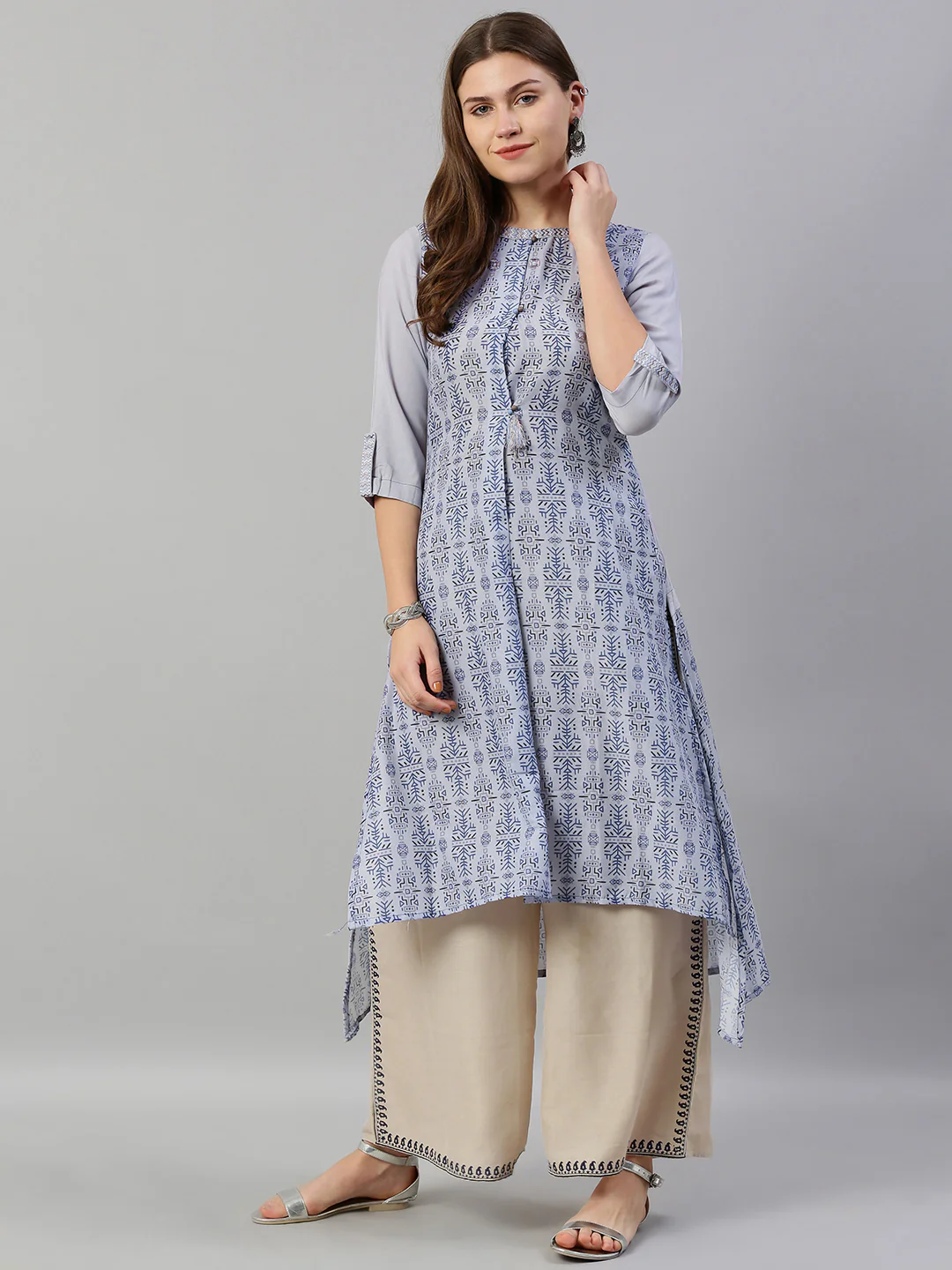 Neerus Blue Printed High Low Kurta - Image 5