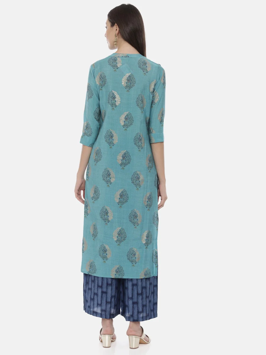 Neerus Blue Printed Kurta & Palazzo Set - Image 5