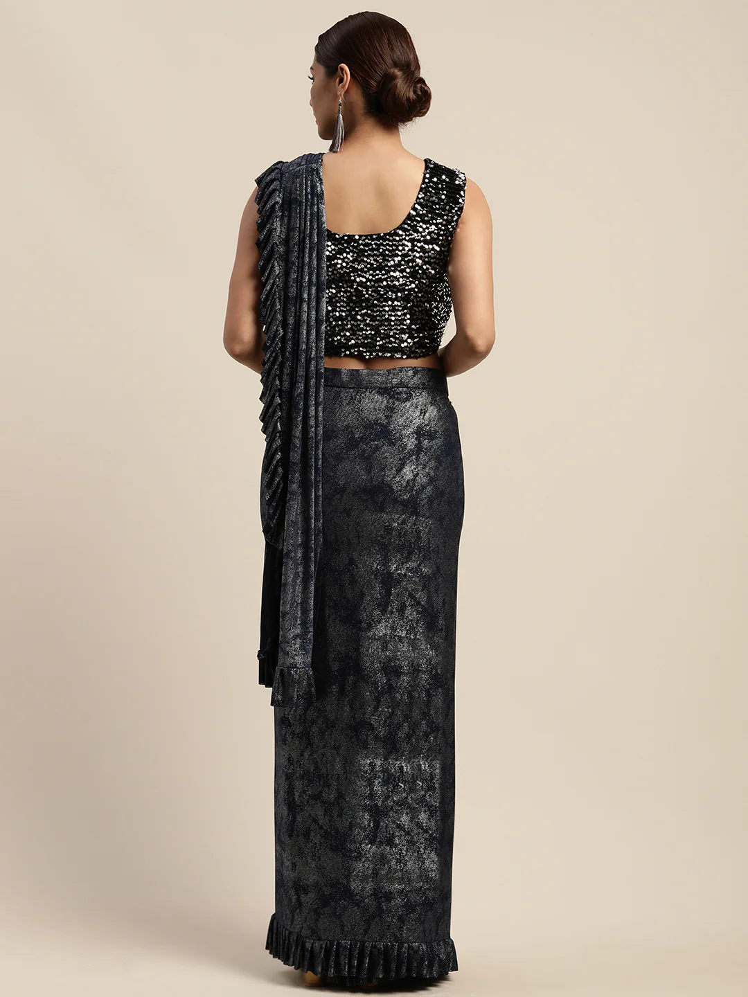 Neerus Blue Printed Ready To Wear Saree With Blouse - Image 3