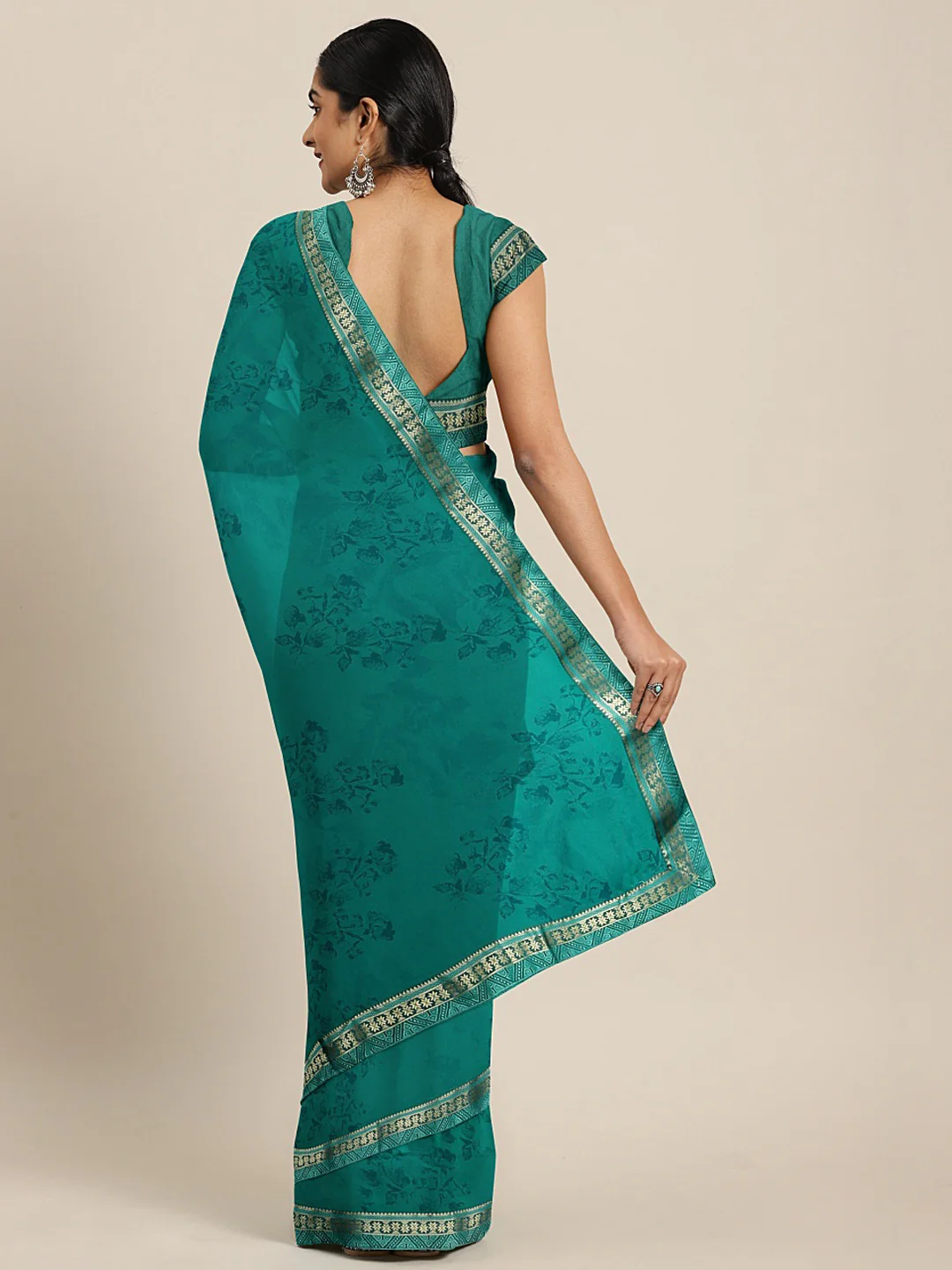 Neerus Blue Printed Saree With Blouse - Image 2