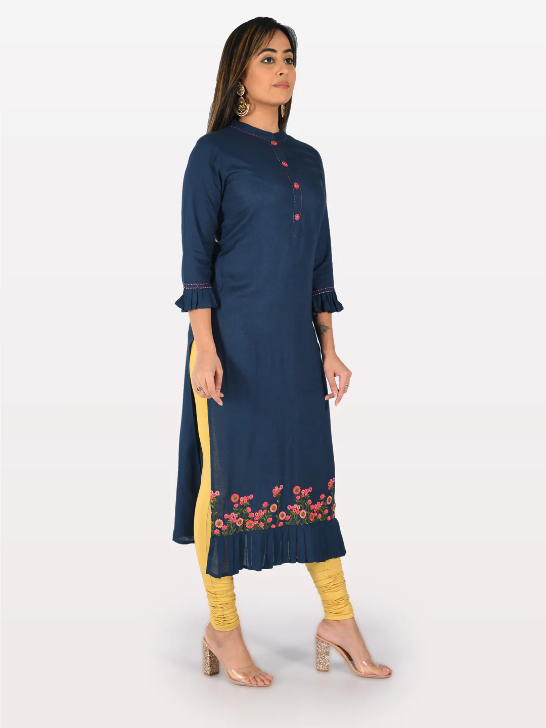 Neerus Blue Printed Straight Kurta