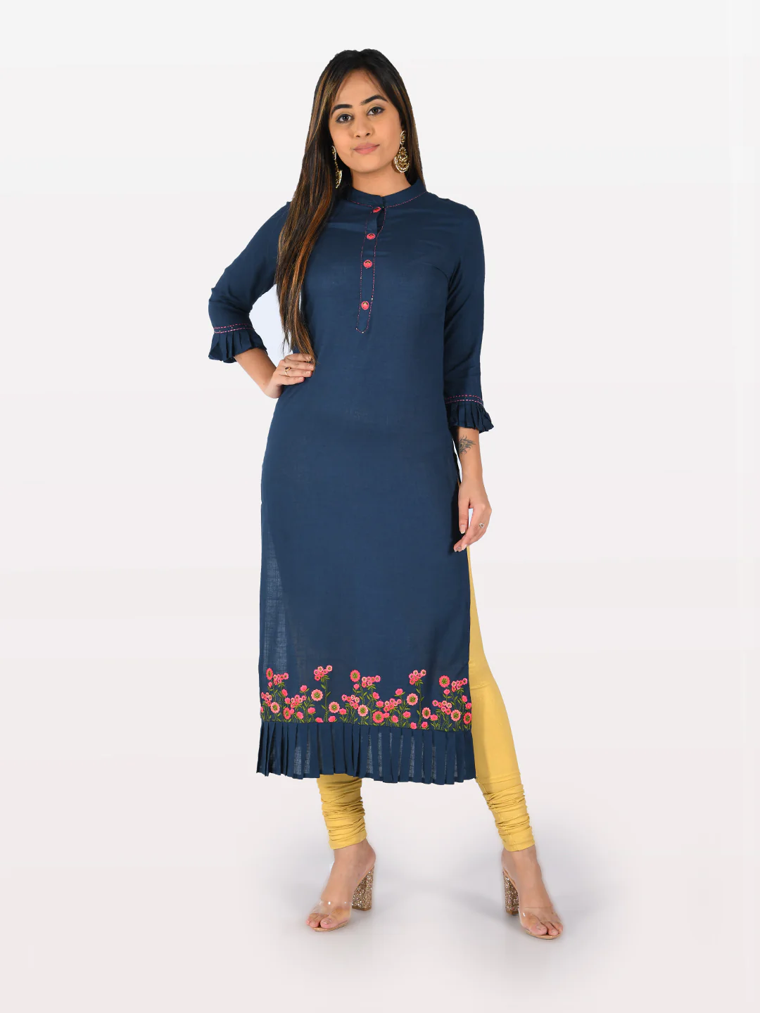 Neerus Blue Printed Straight Kurta - Image 6
