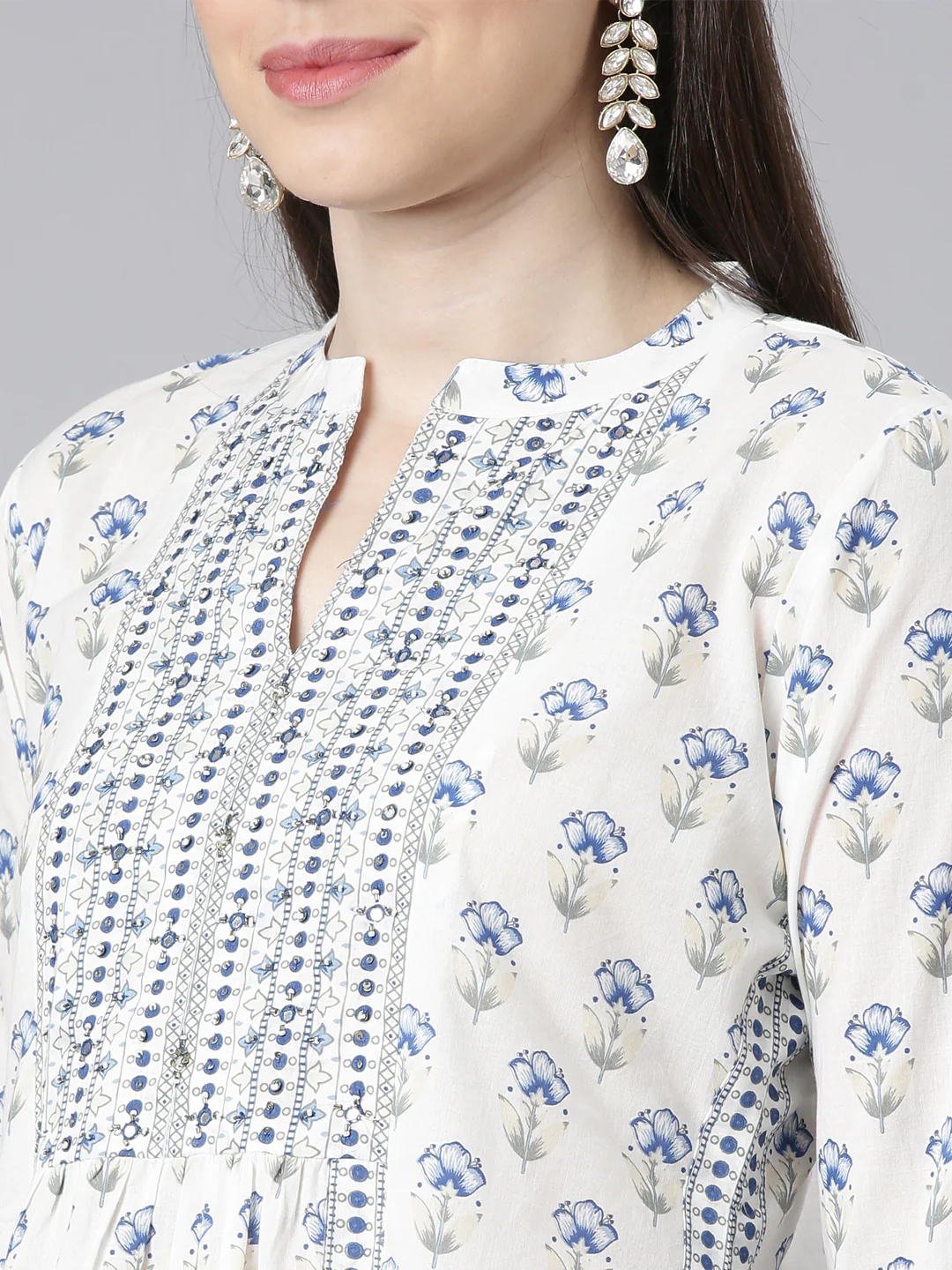 Neerus Blue Printed Straight Kurta and Trousers With Dupatta - Image 4