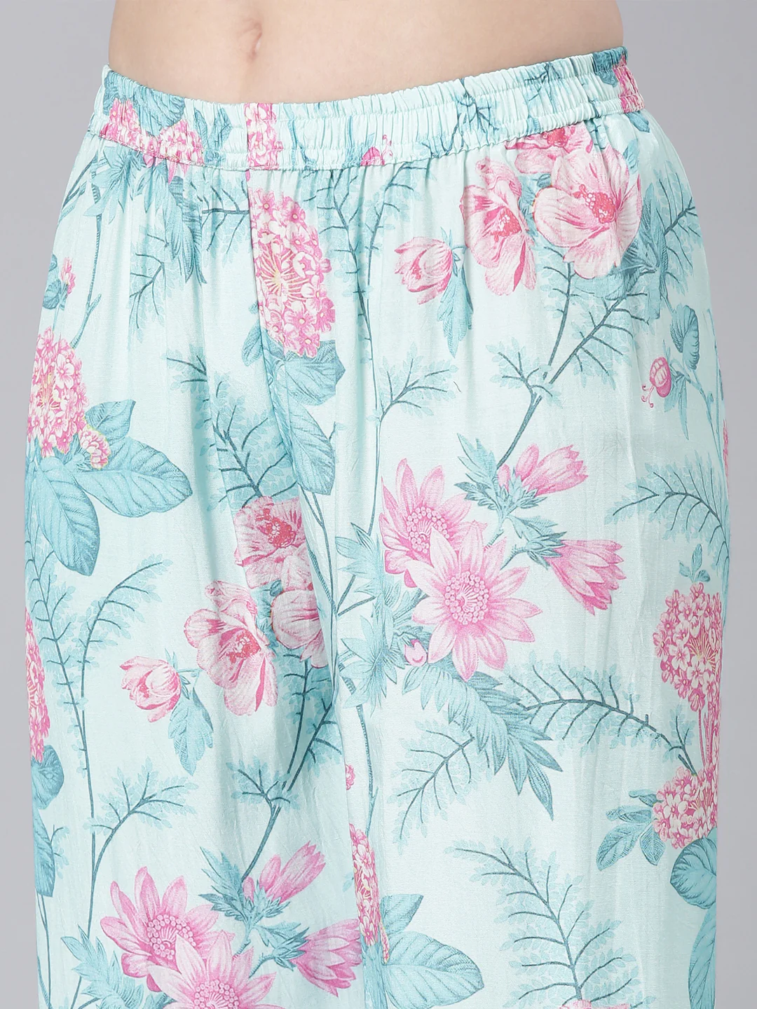 Neerus Blue Printed Straight Kurti and Trousers - Image 6