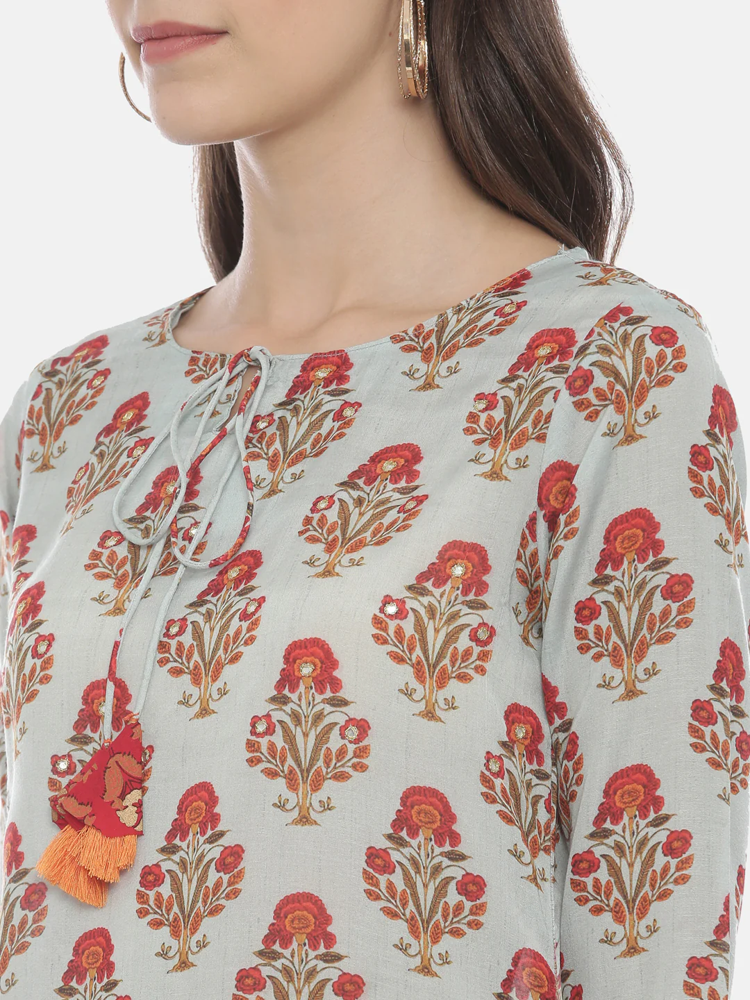 Neerus Blue & Red Printed Kurta Pant Set - Image 2