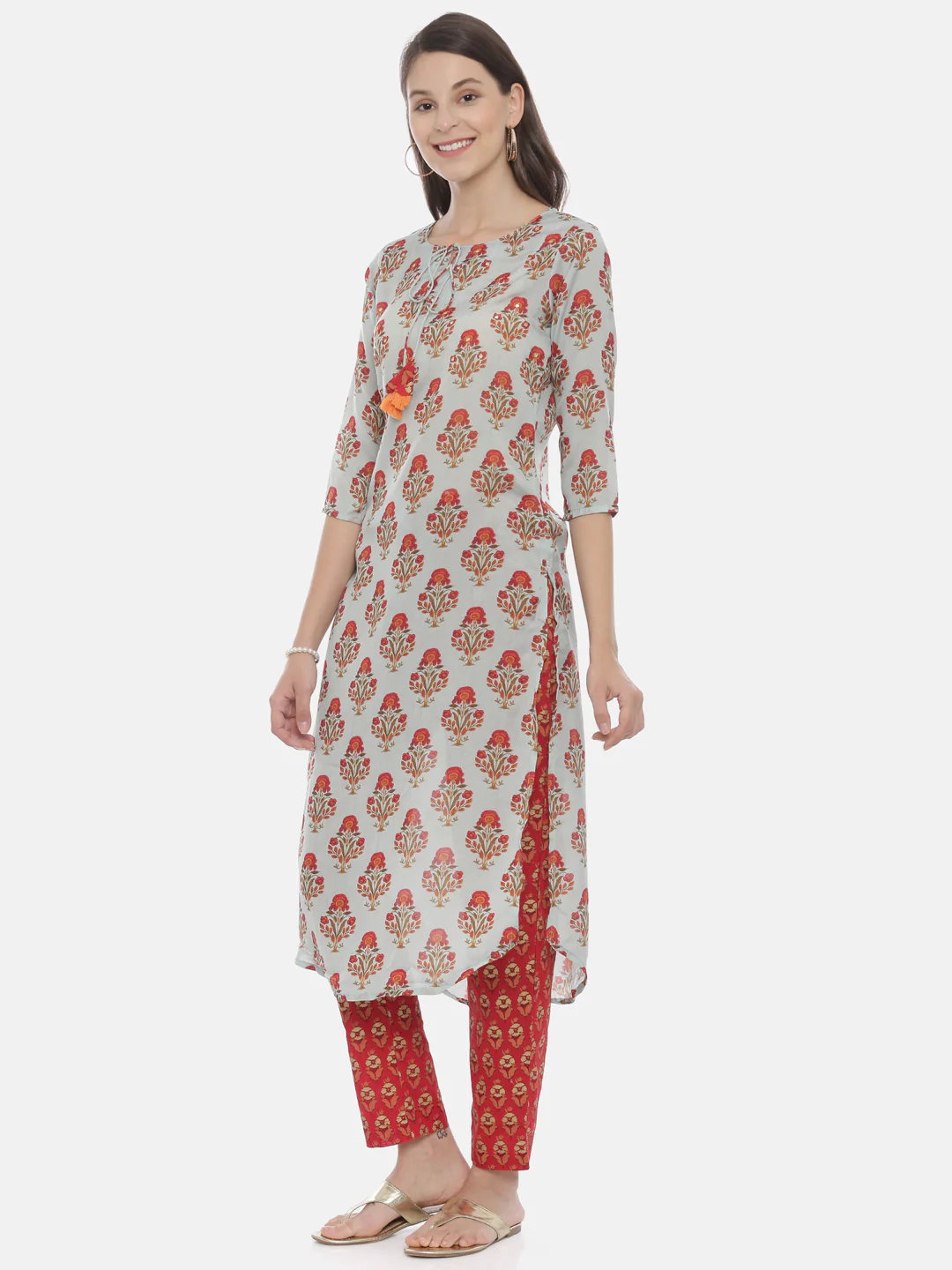 Neerus Blue & Red Printed Kurta Pant Set - Image 3