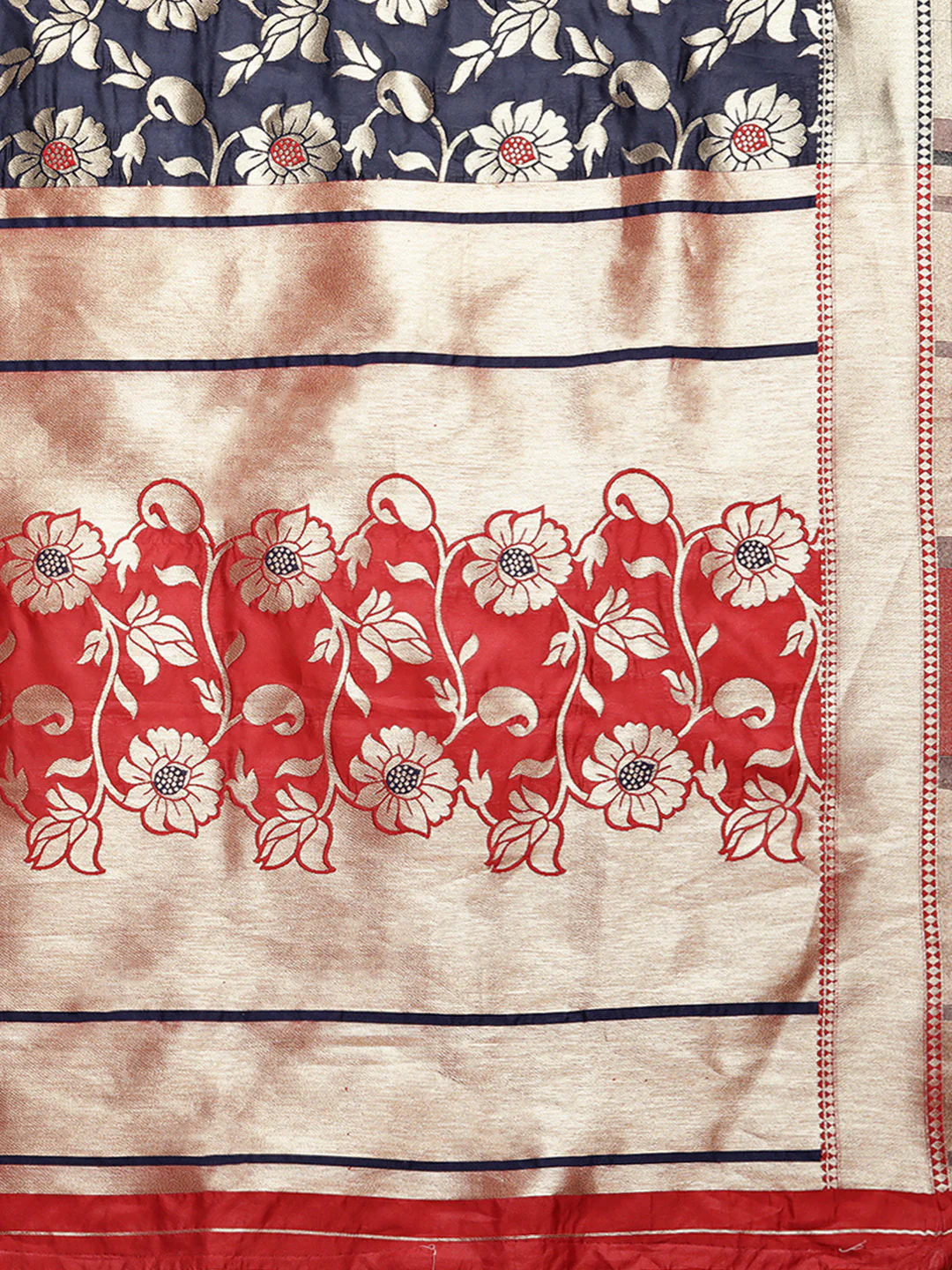 Neerus Blue & Red Printed Saree With Blouse - Image 4
