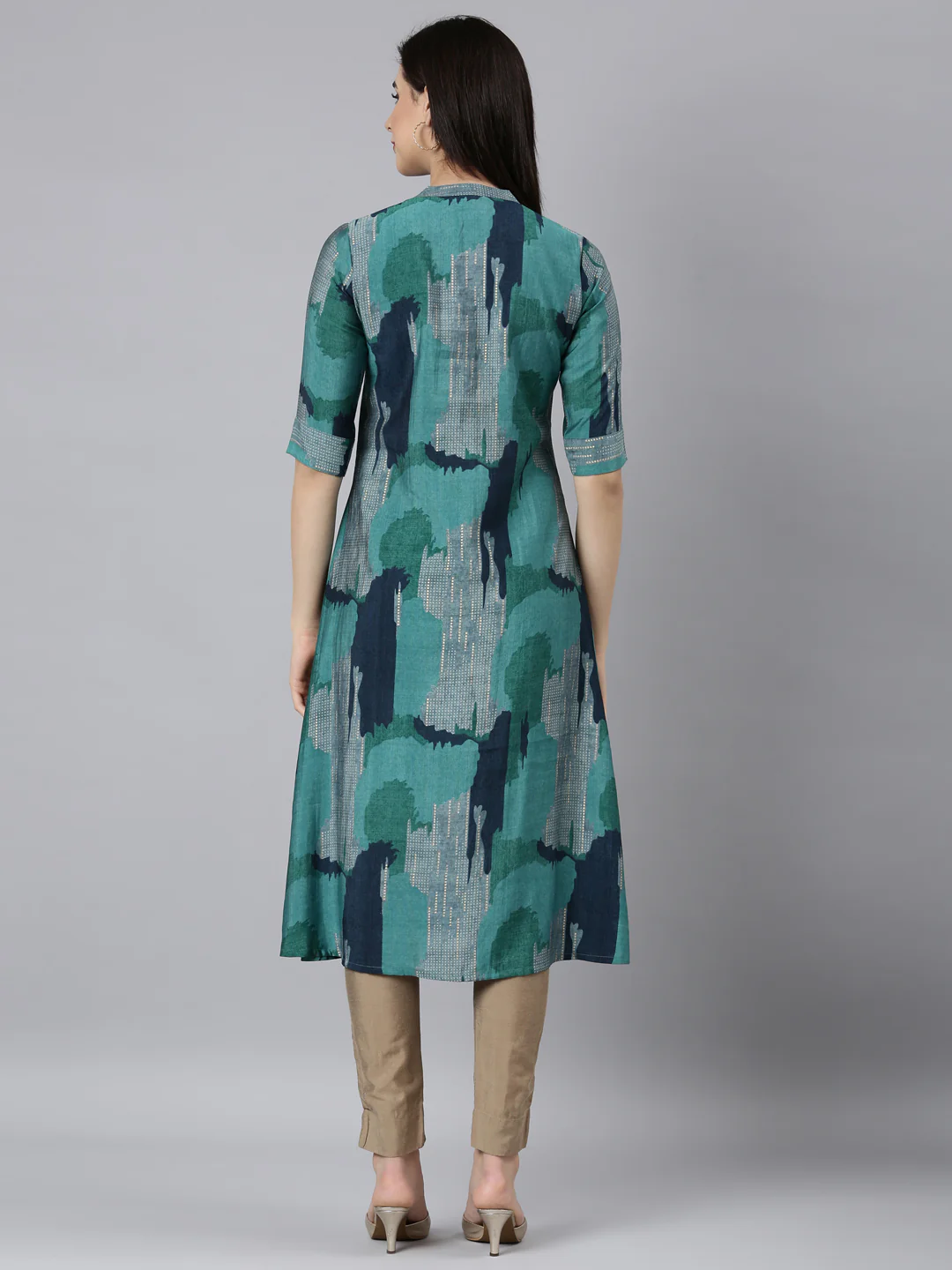 Neerus Blue Regular A-Line Colourblocked Kurta - Image 3