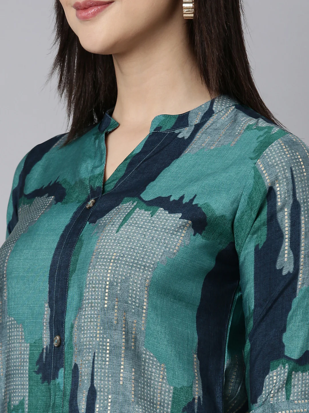 Neerus Blue Regular A-Line Colourblocked Kurta - Image 4