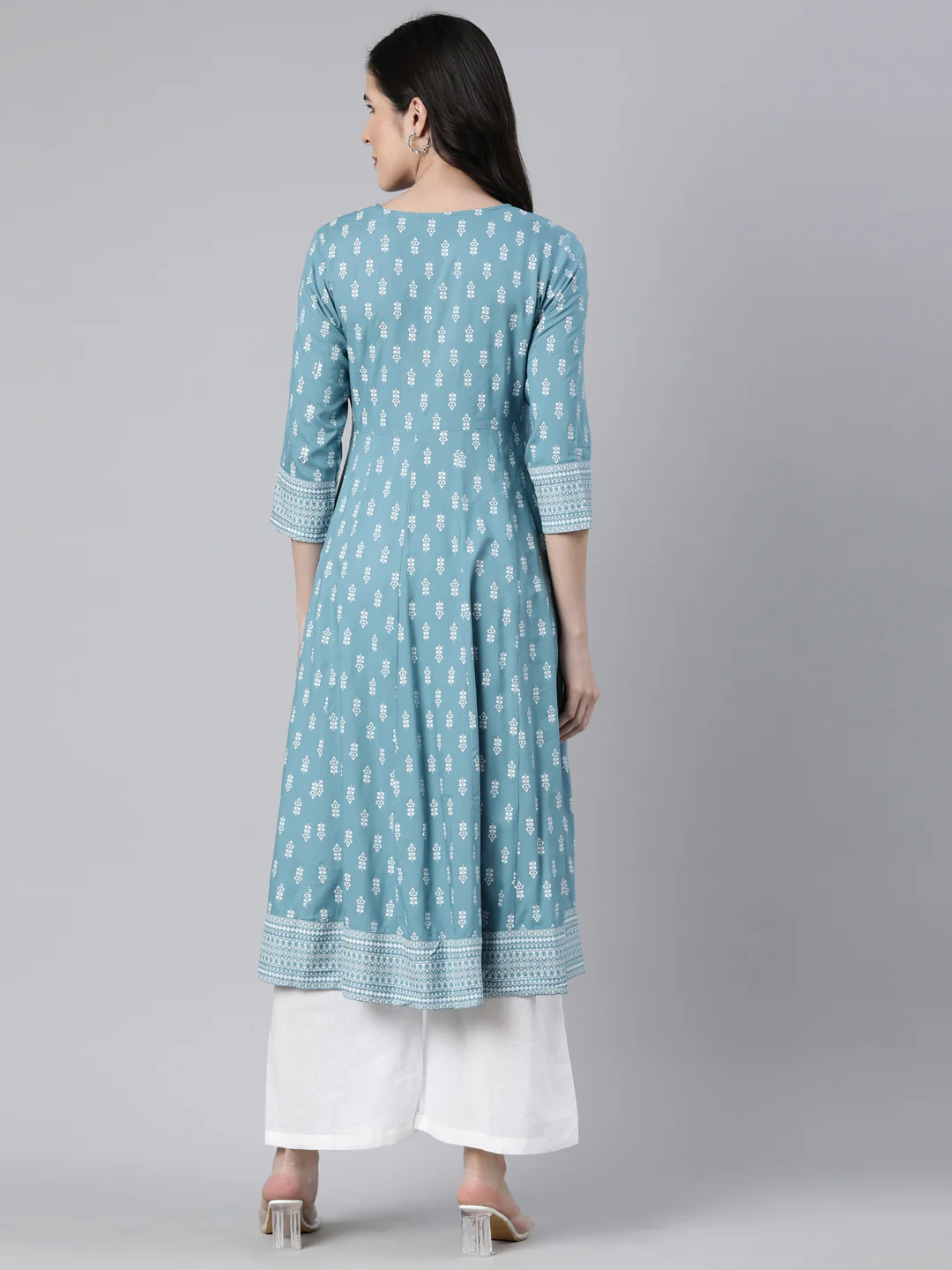 Neerus Blue Regular Anarkali Floral Kurta - Image 3