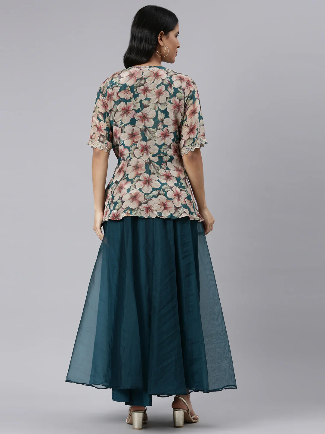 Neerus Blue Regular Asymmetric Printed Kurti and Skirt - Image 3