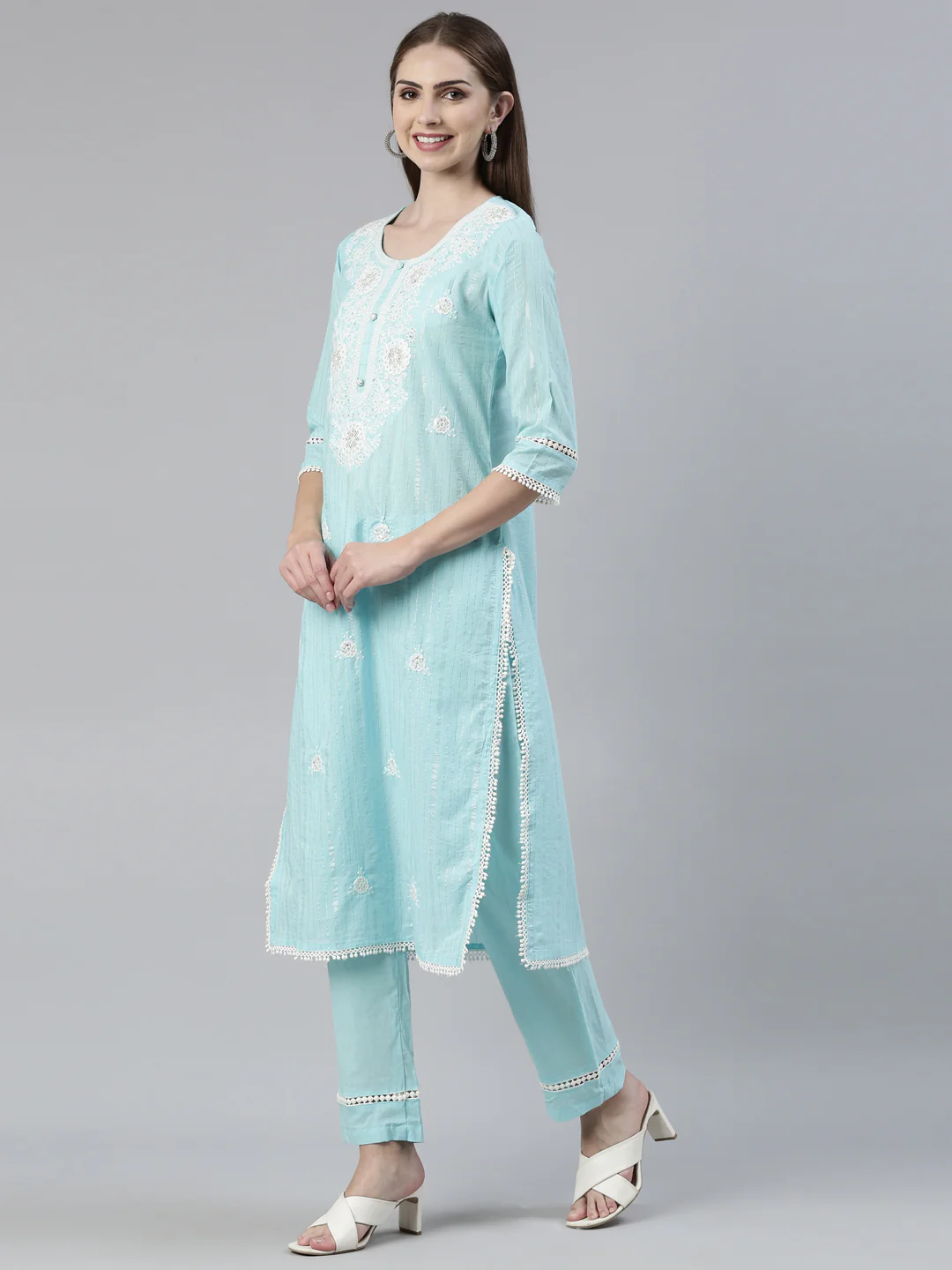 Neerus Blue Regular Knee Length Embroidered Readymade Suits - Image 2