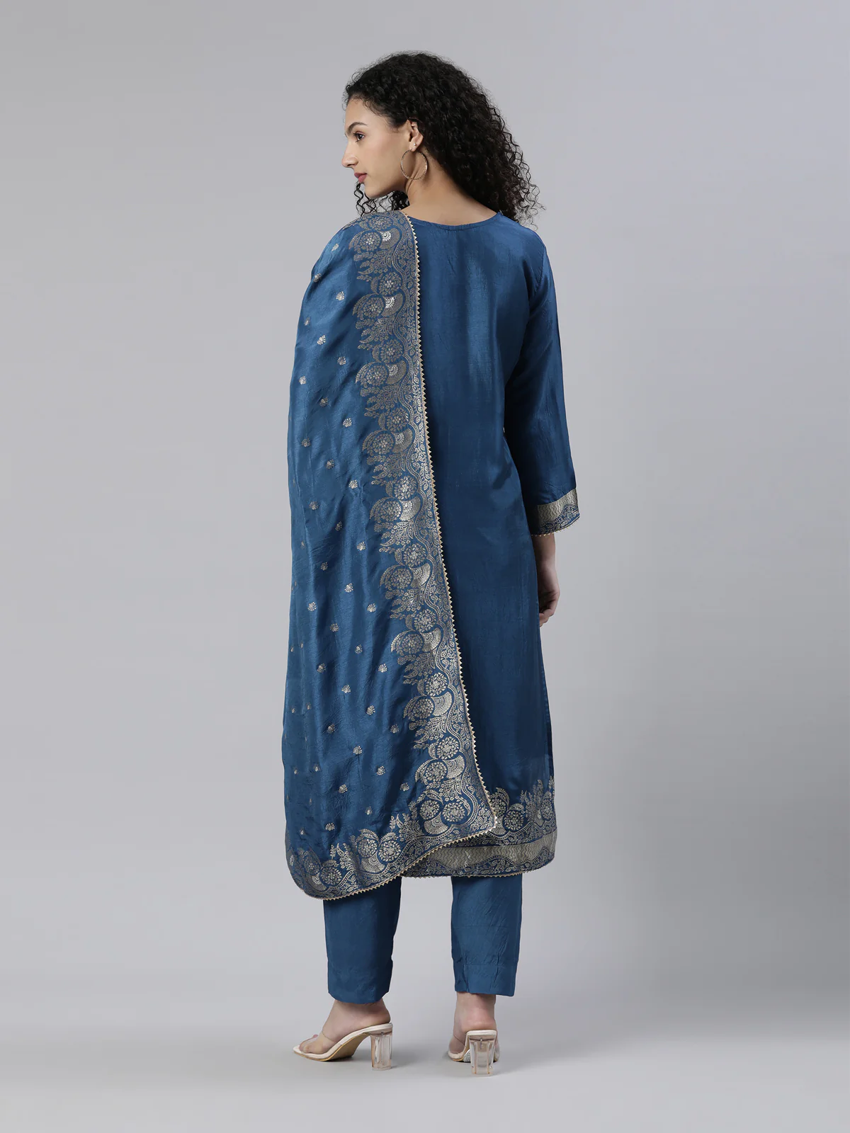 Neerus Blue Regular Knee Length Printed Readymade Suits - Image 3