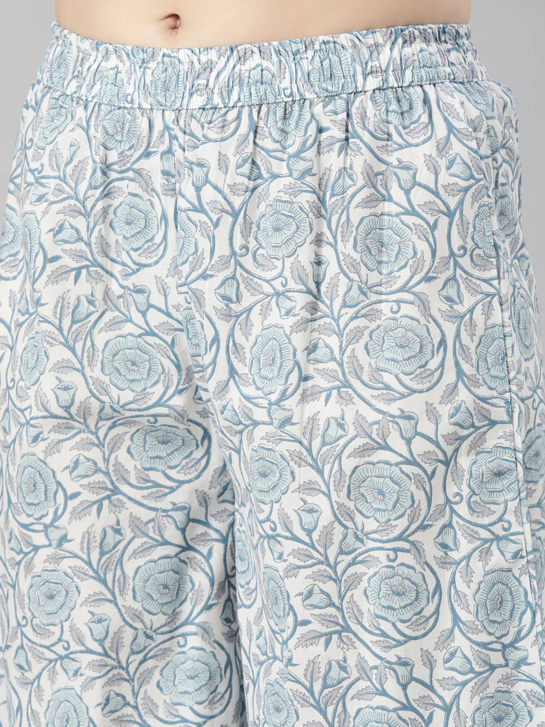 Neerus Blue Regular Straight Floral Kurta And Palazzos With Dupatta - Image 5