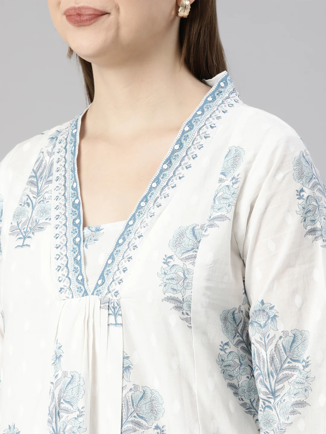 Neerus Blue Regular Straight Floral Kurta And Palazzos With Dupatta - Image 7
