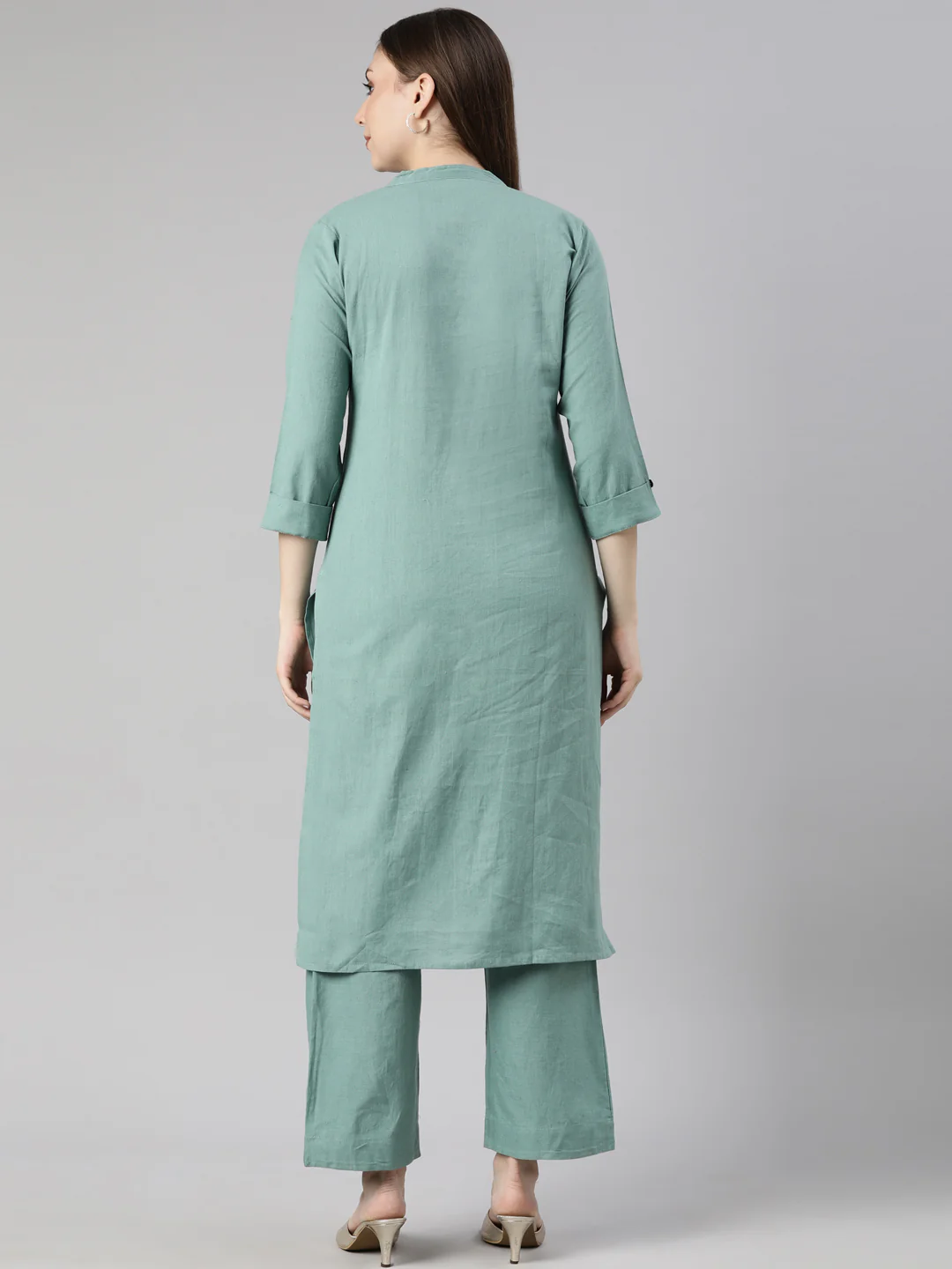 Neerus Blue Regular Straight Floral Kurta And  Trousers - Image 3