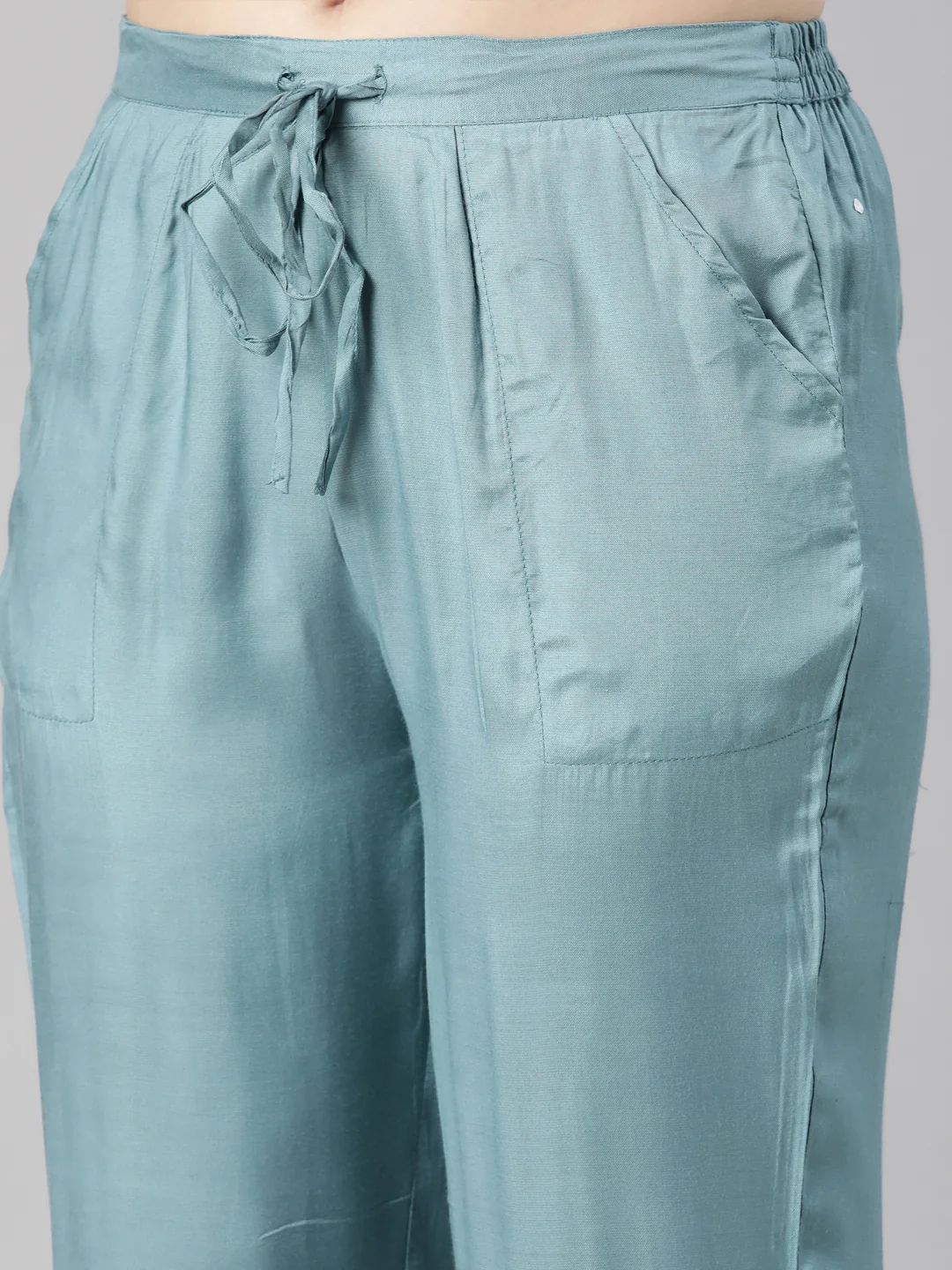 Neerus Blue Regular Straight Floral Kurta And  Trousers With Dupatta - Image 6
