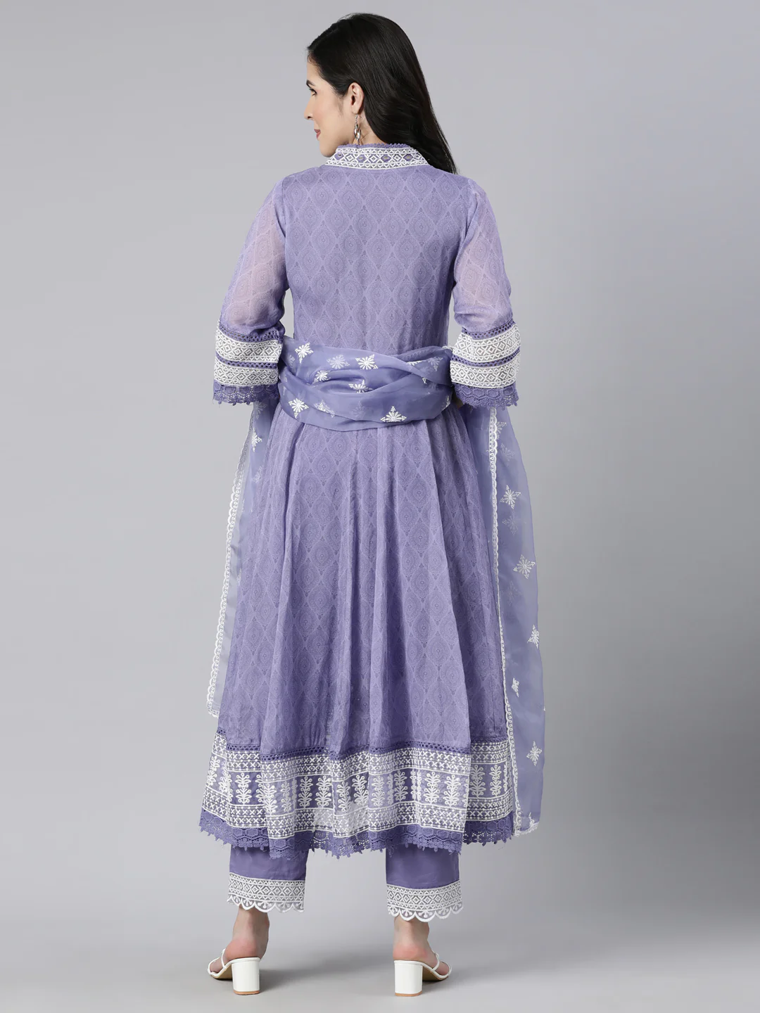 Neerus Blue Regular Straight Floral Kurta And  Trousers With Dupatta - Image 3