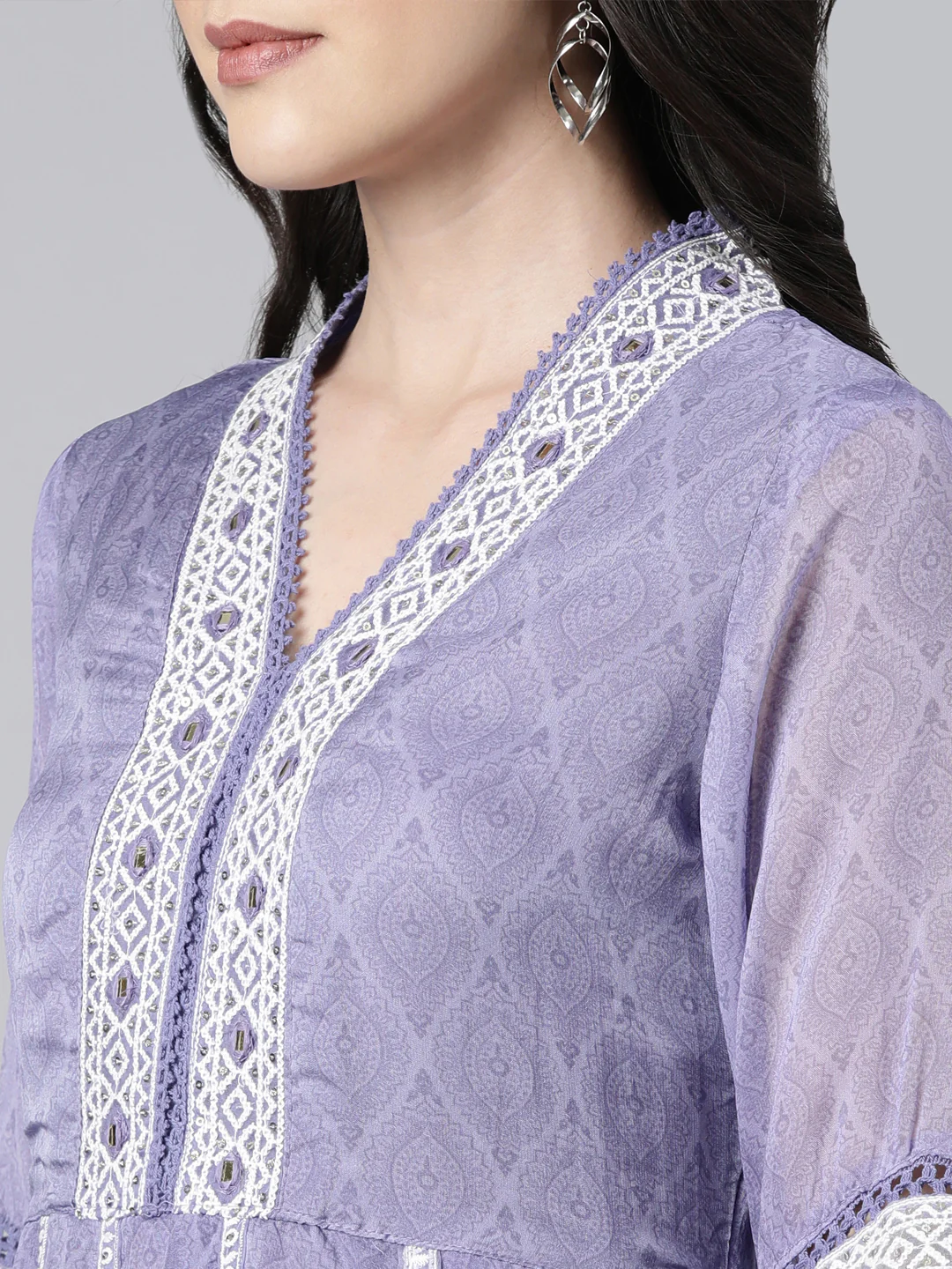 Neerus Blue Regular Straight Floral Kurta And  Trousers With Dupatta - Image 7