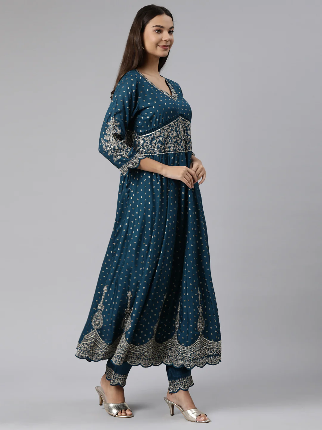 Neerus Blue Regular Straight Floral Readymade suits - Image 2