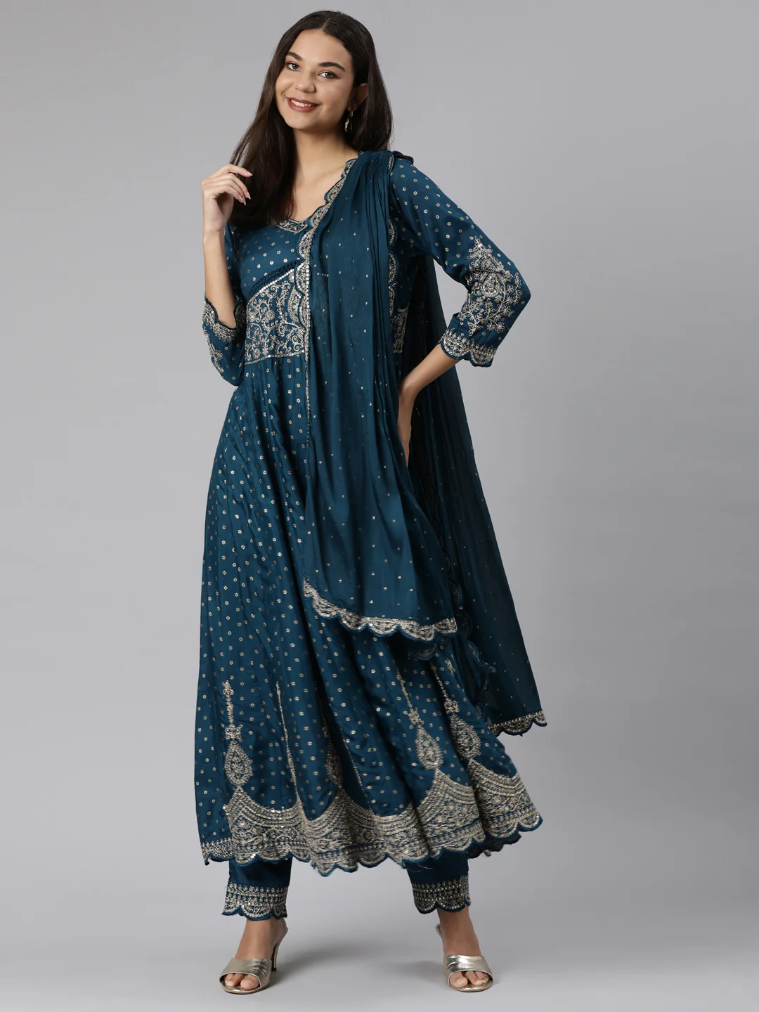 Neerus Blue Regular Straight Floral Readymade suits - Image 4