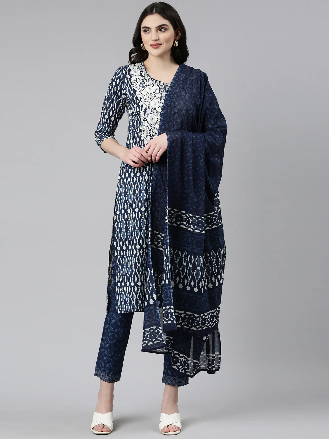 Neerus Blue Regular Straight Printed Readymade suits