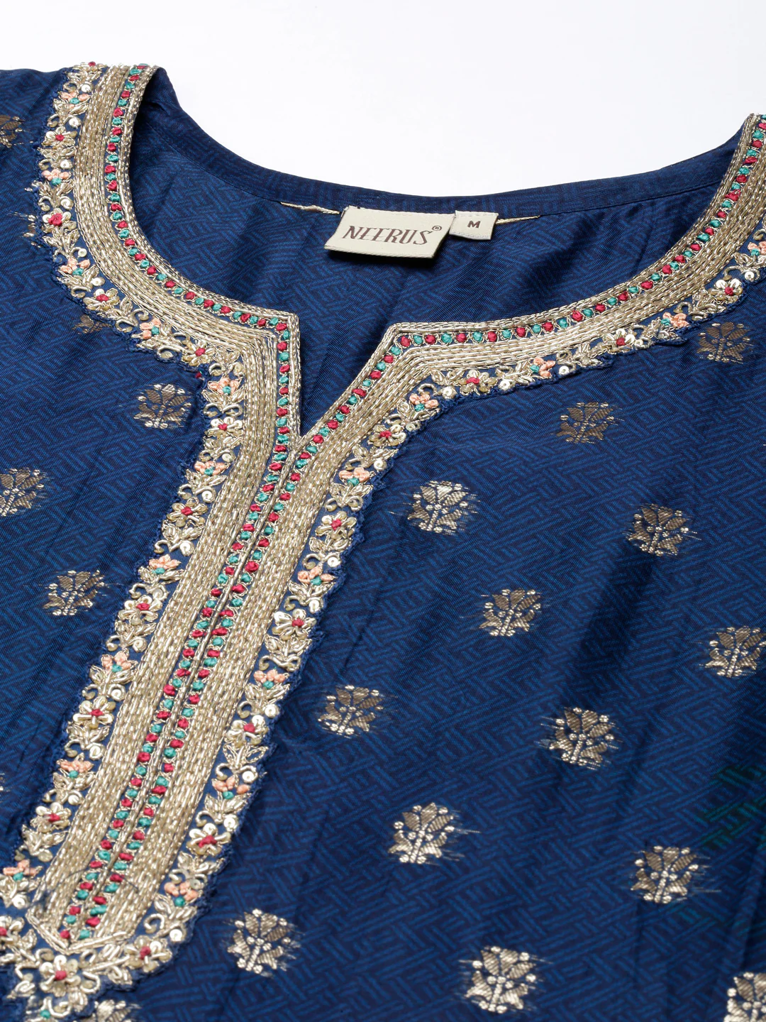 Neerus Blue Regular Straight Printed Kurta and Trousers With Dupatta - Image 4