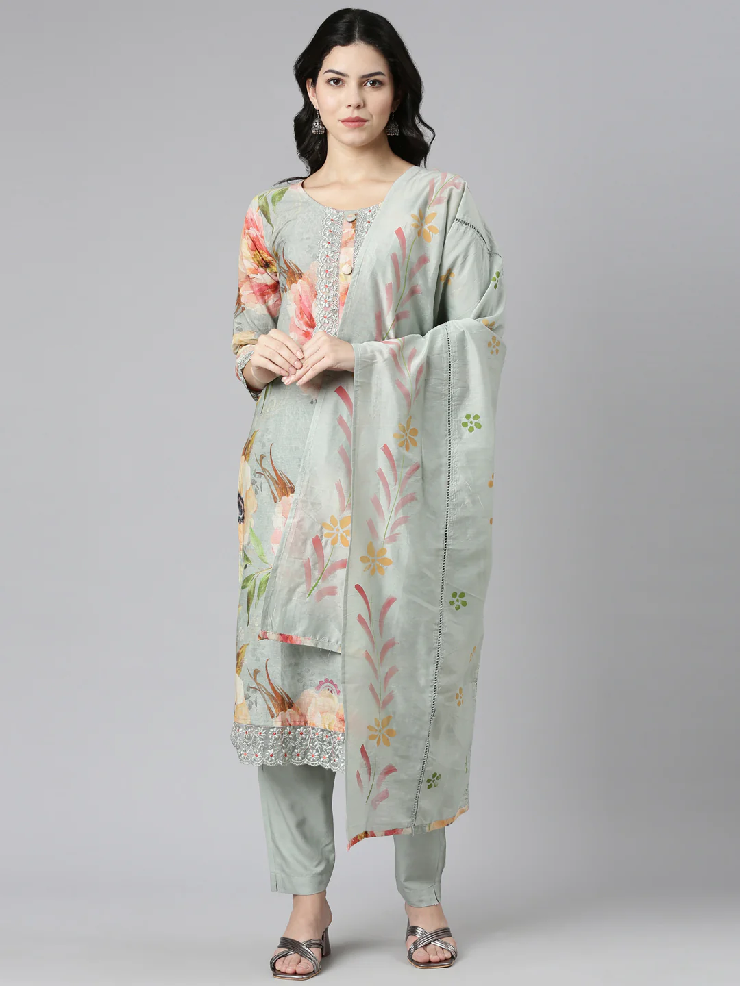Neerus Blue Regular Straight Printed Readymade suits
