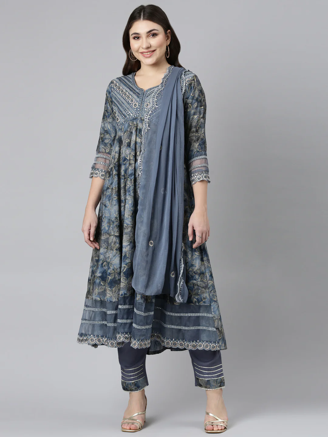 Neerus Blue Regular Straight Printed Readymade suits