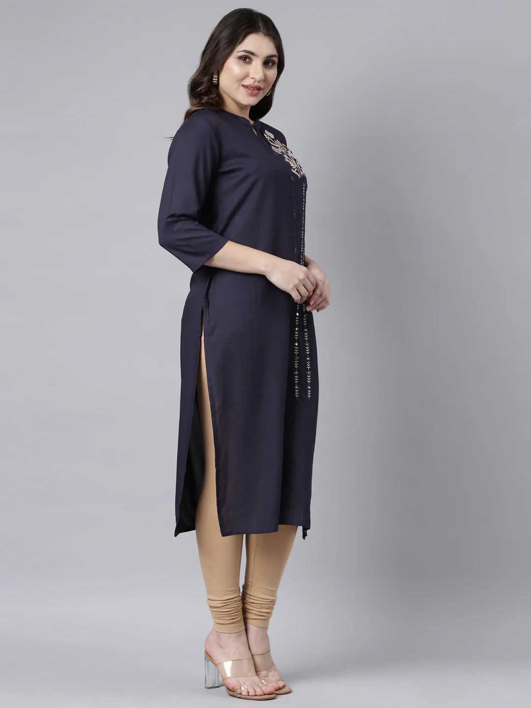 Neerus Blue Regular Straight Solid Kurta - Image 2