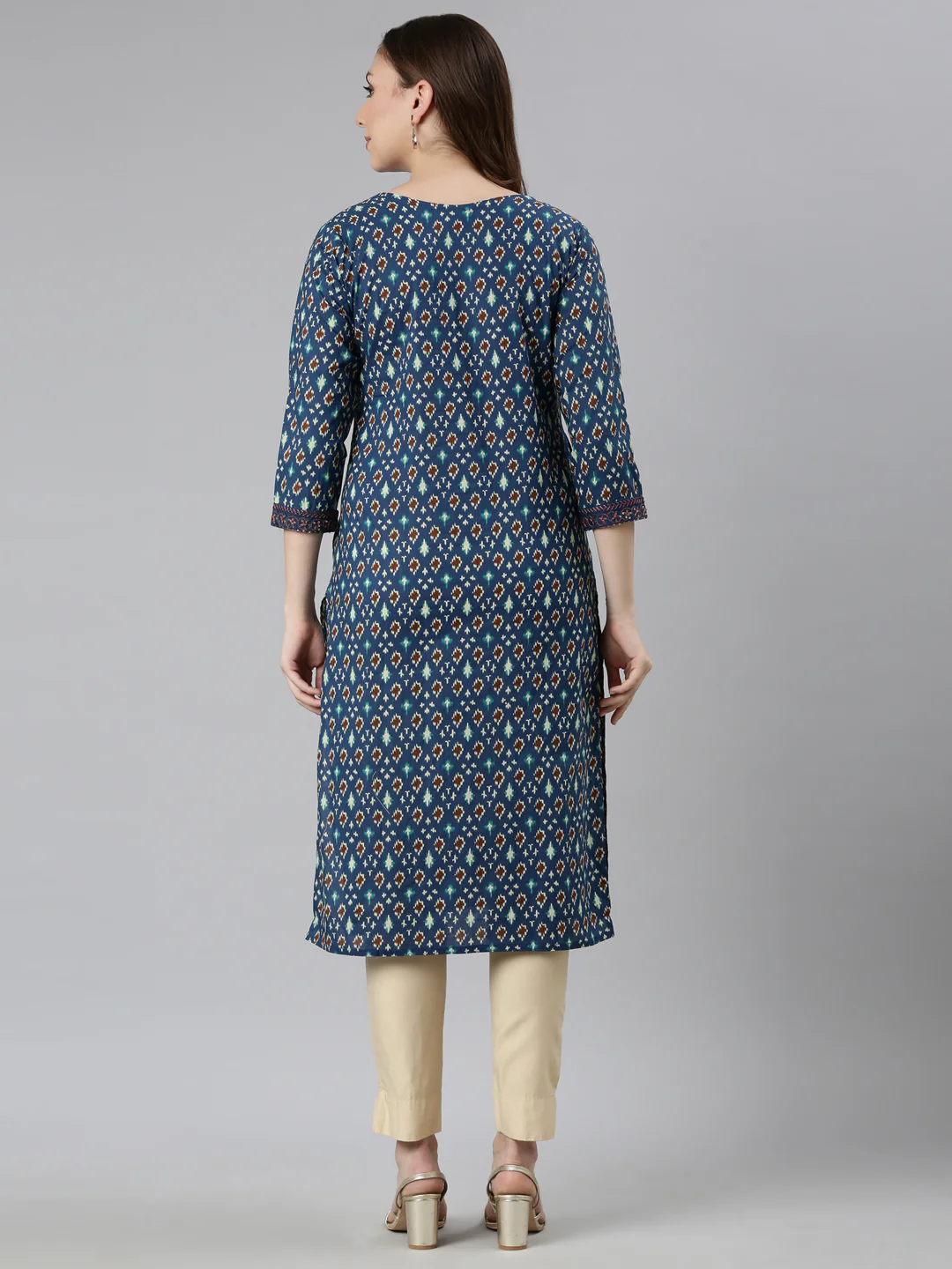 Neerus Blue Regular Straight Woven Design Kurta - Image 3