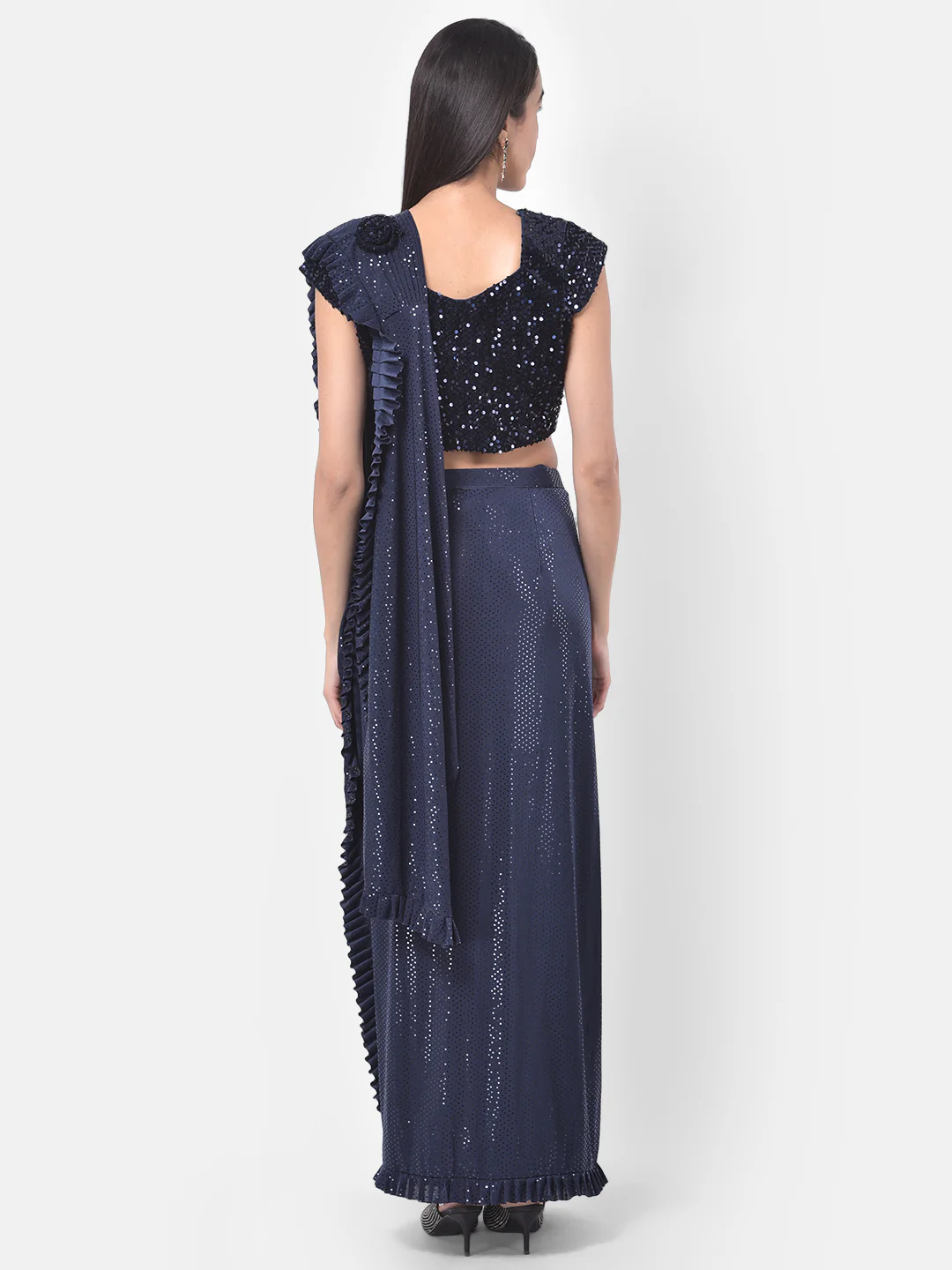 Neerus Blue Solid Ready To Wear Saree With Blouse - Image 2