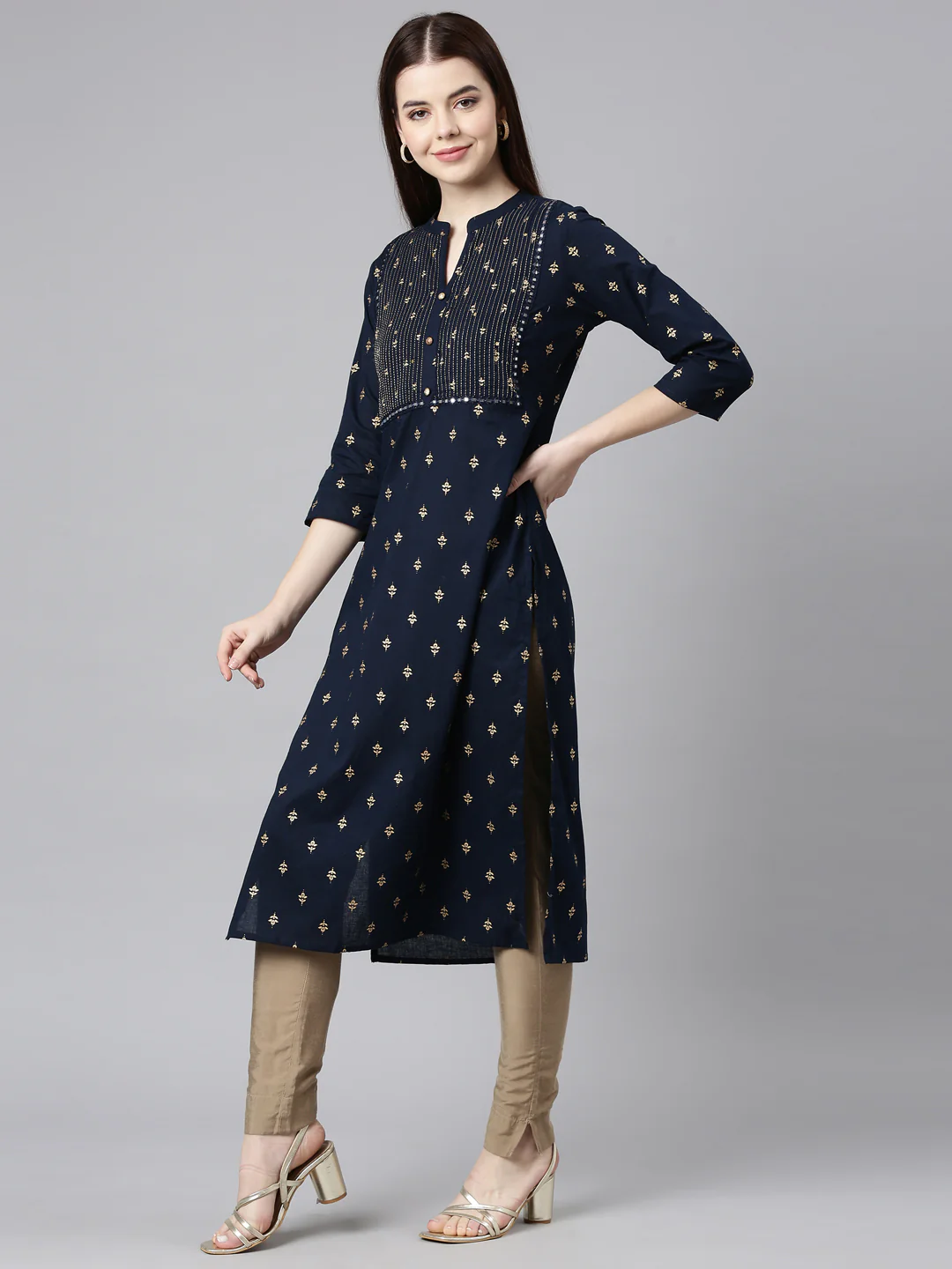 Neerus Blue Straight Casual Embellished Straight Kurta - Image 2