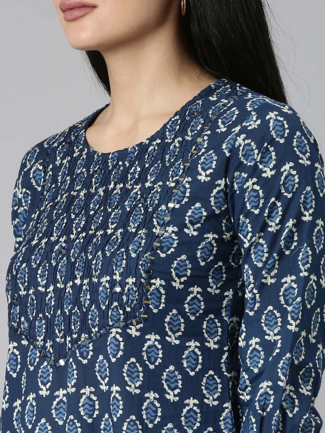 Neerus Blue Straight Casual Floral Straight Kurta - Image 5