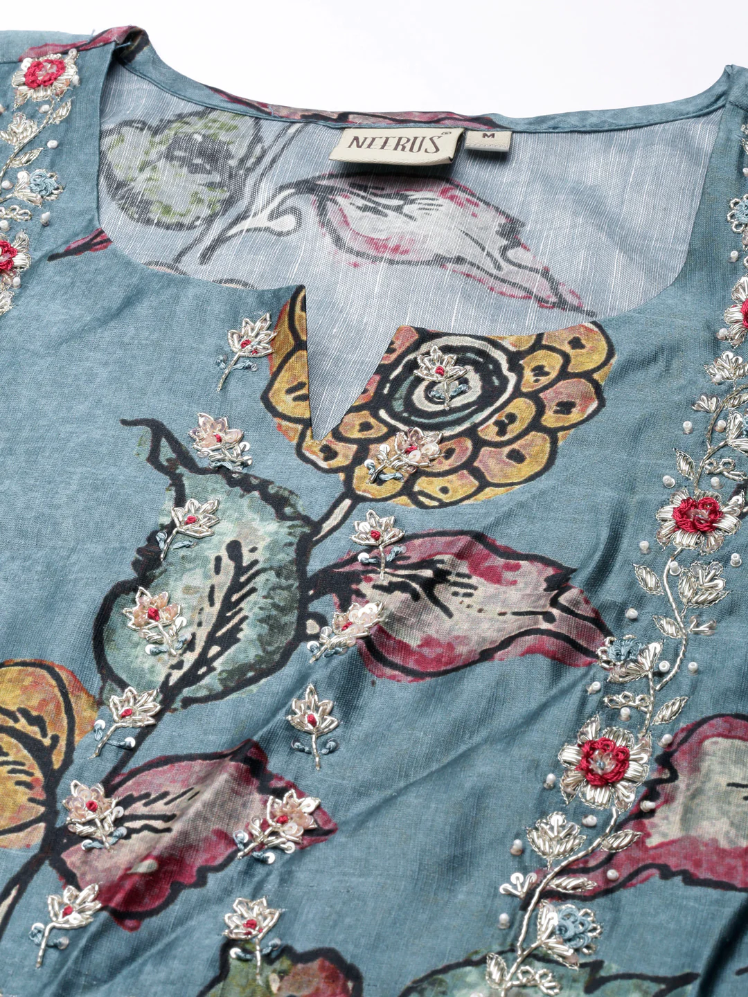 Neerus Blue Straight Casual Floral Straight Kurta - Image 4