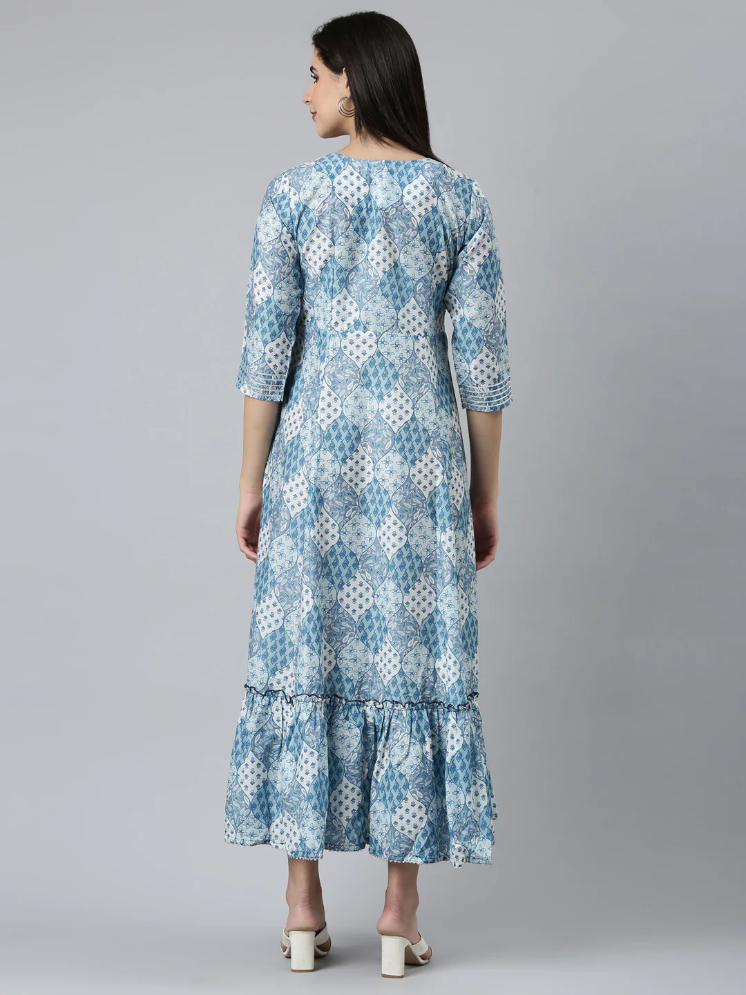 Neerus Blue Straight Casual Printed Dress - Image 3