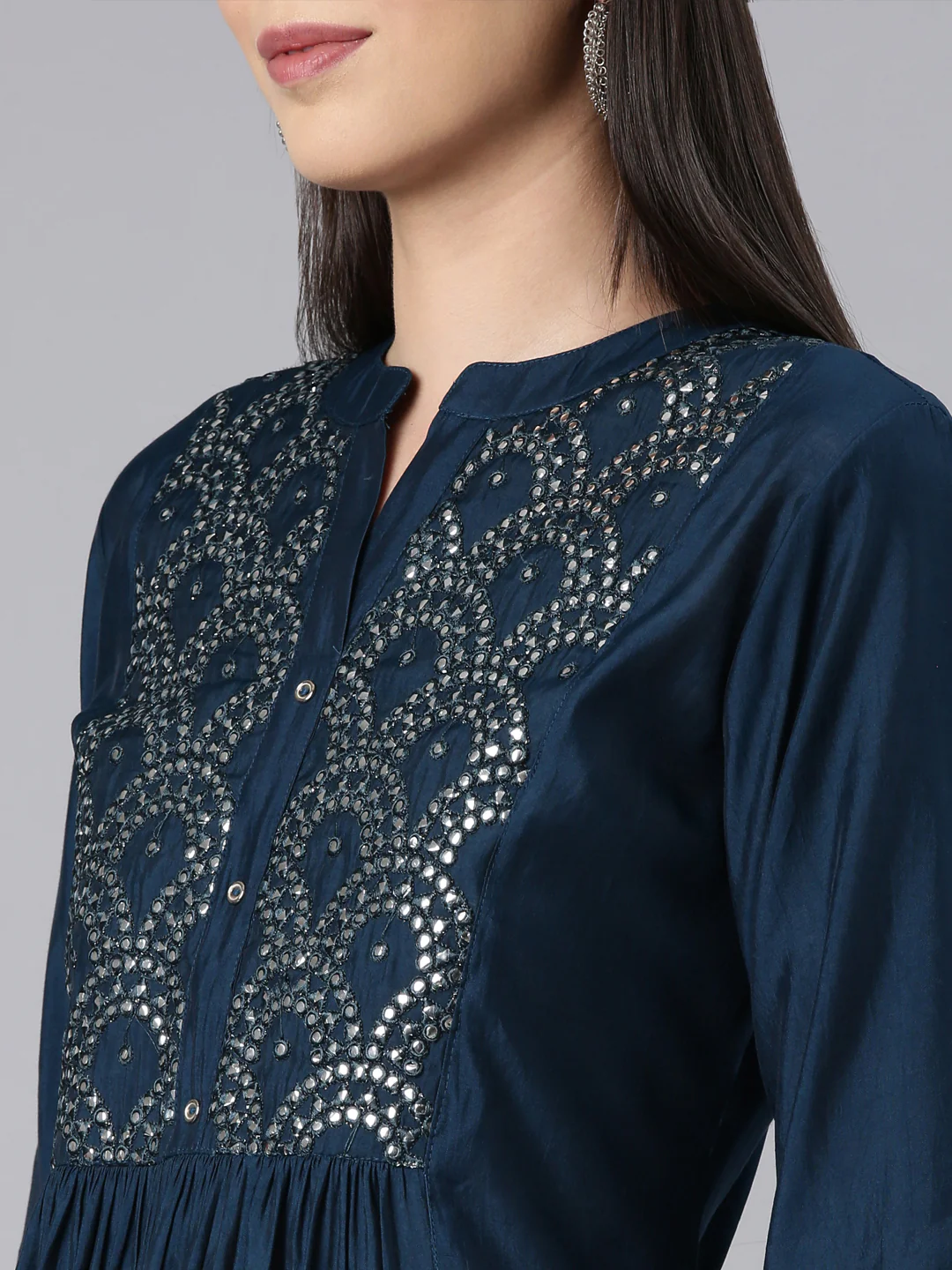 Neerus Blue Straight Casual Solid Anarkali Kurta - Image 5
