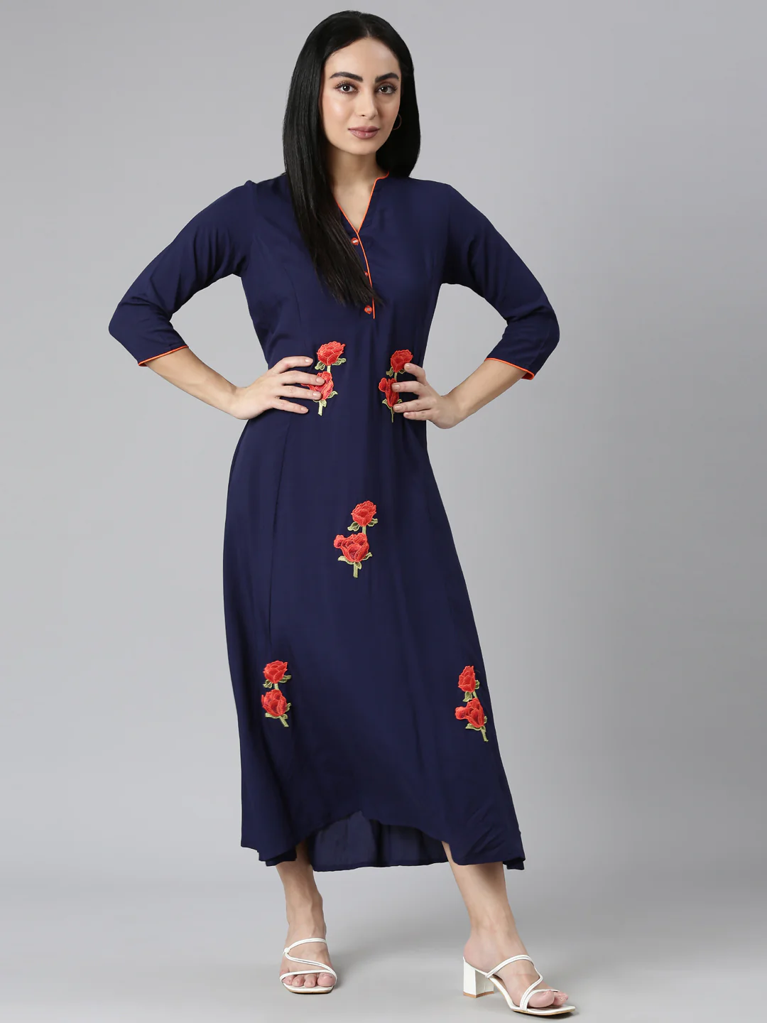 Neerus Blue Straight Casual Solid Straight Kurta - Image 5