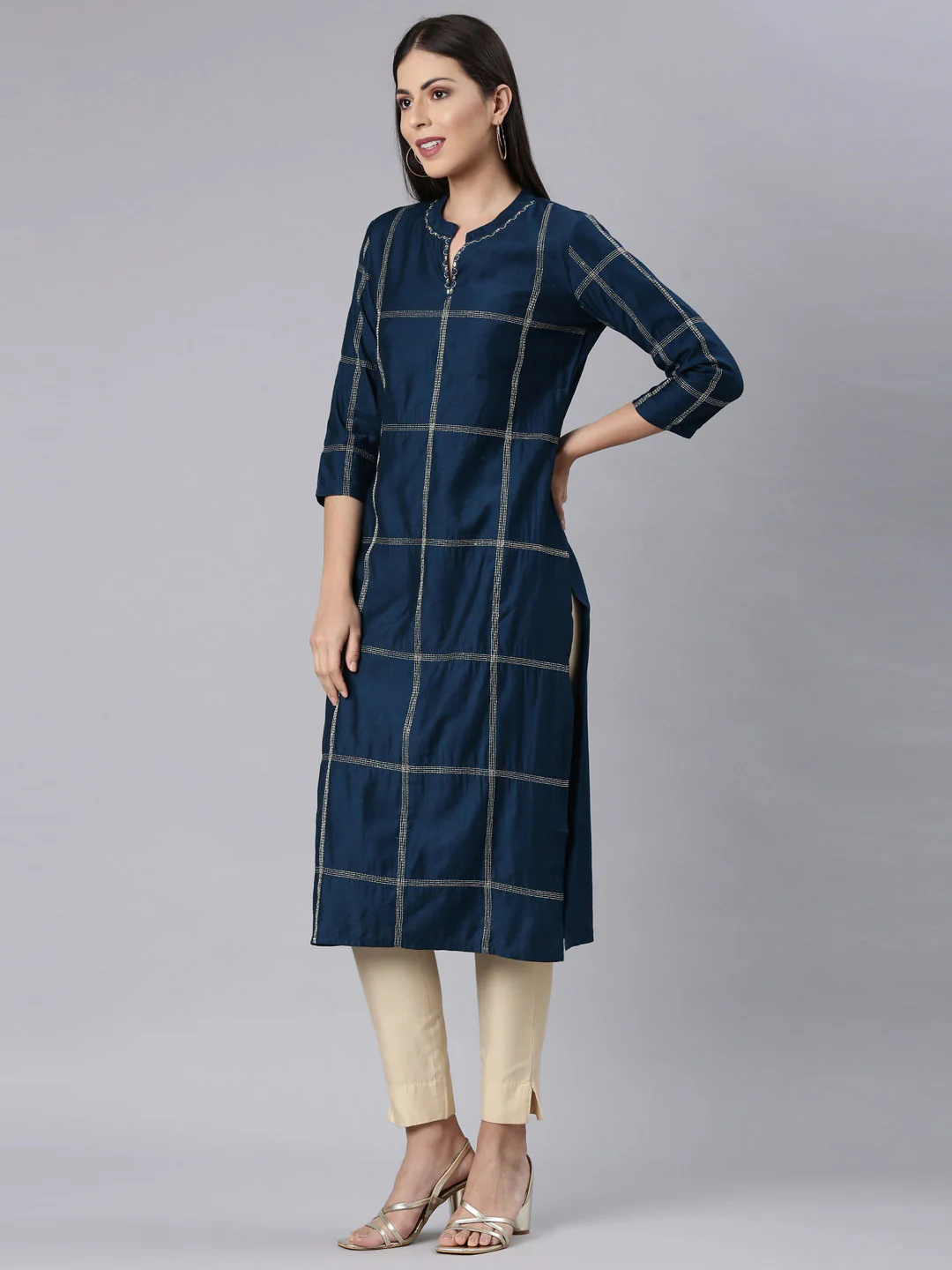 Neerus Blue Straight Casual Solid Straight Kurta - Image 2