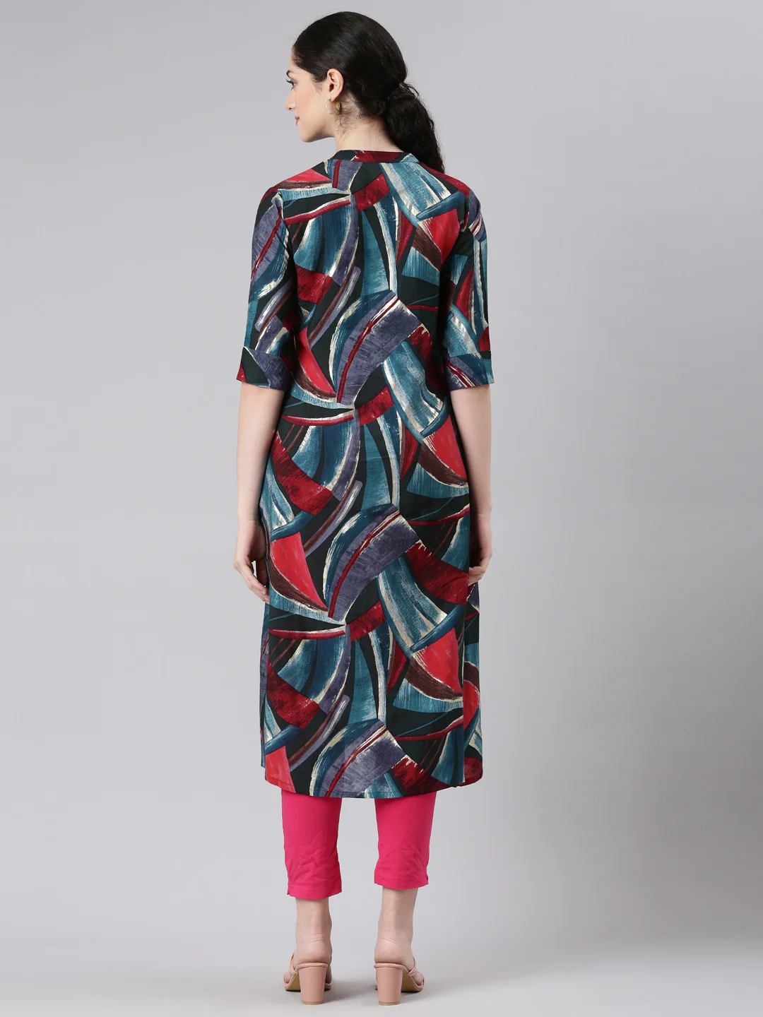Neerus Blue Straight Casual Panelled Kurta - Image 3