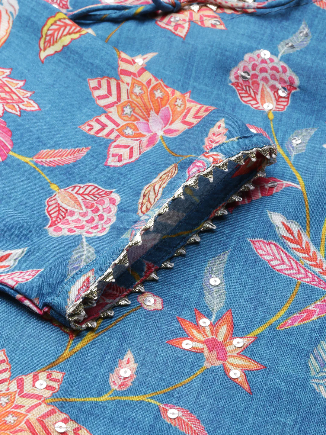 Neerus Blue Straight Printed Cotton Kurta - Image 4