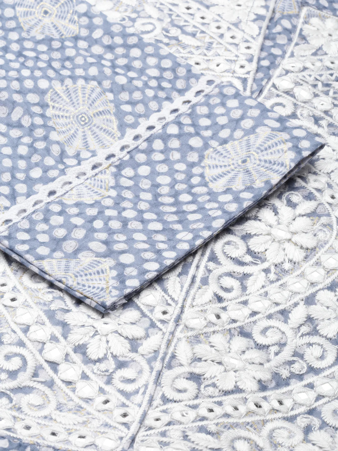 Neerus Blue Straight Printed Cotton Kurta - Image 4