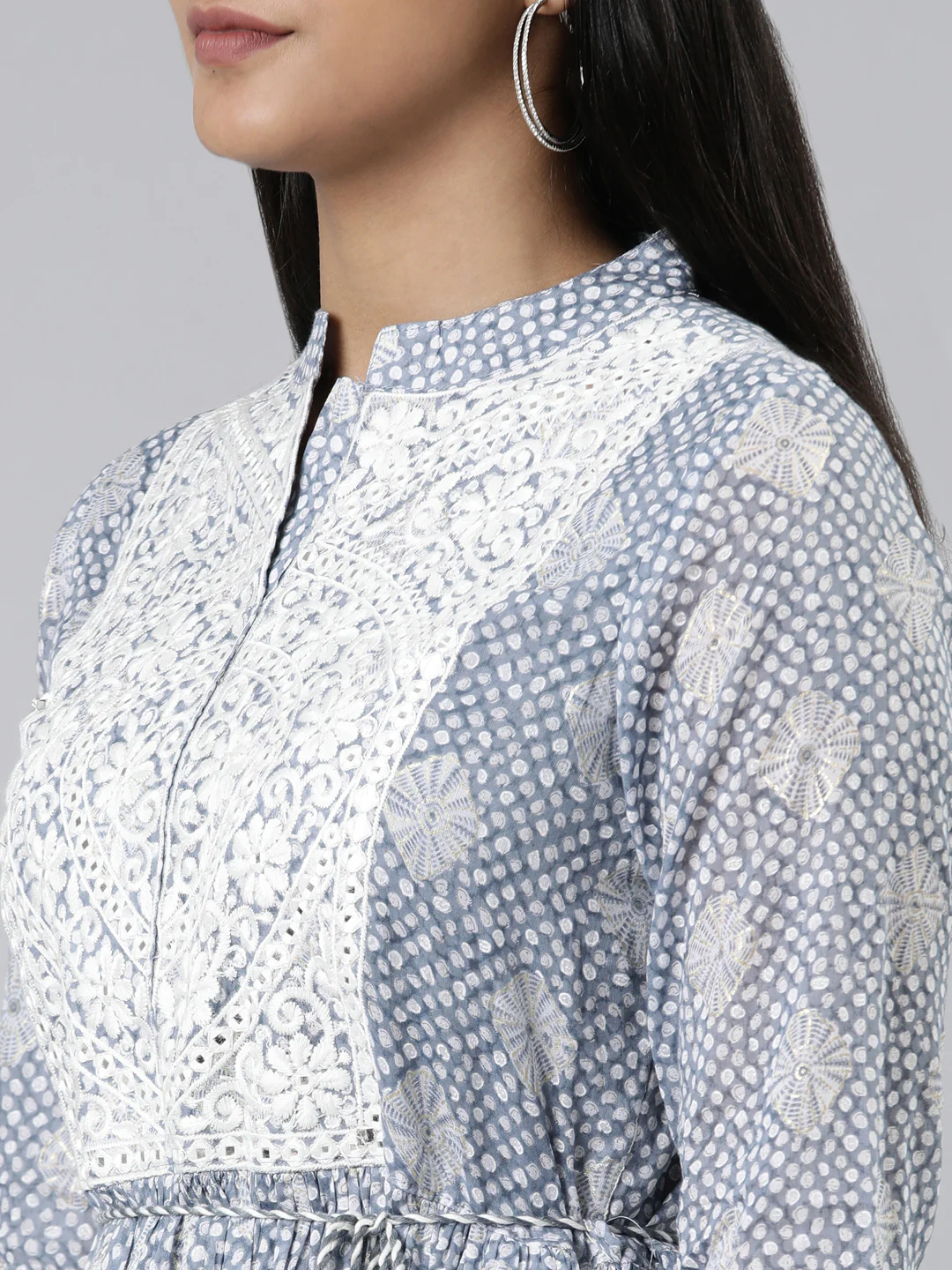Neerus Blue Straight Printed Cotton Kurta - Image 5