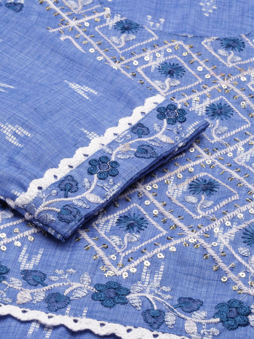 Neerus Blue Straight Printed Cotton Kurta - Image 5