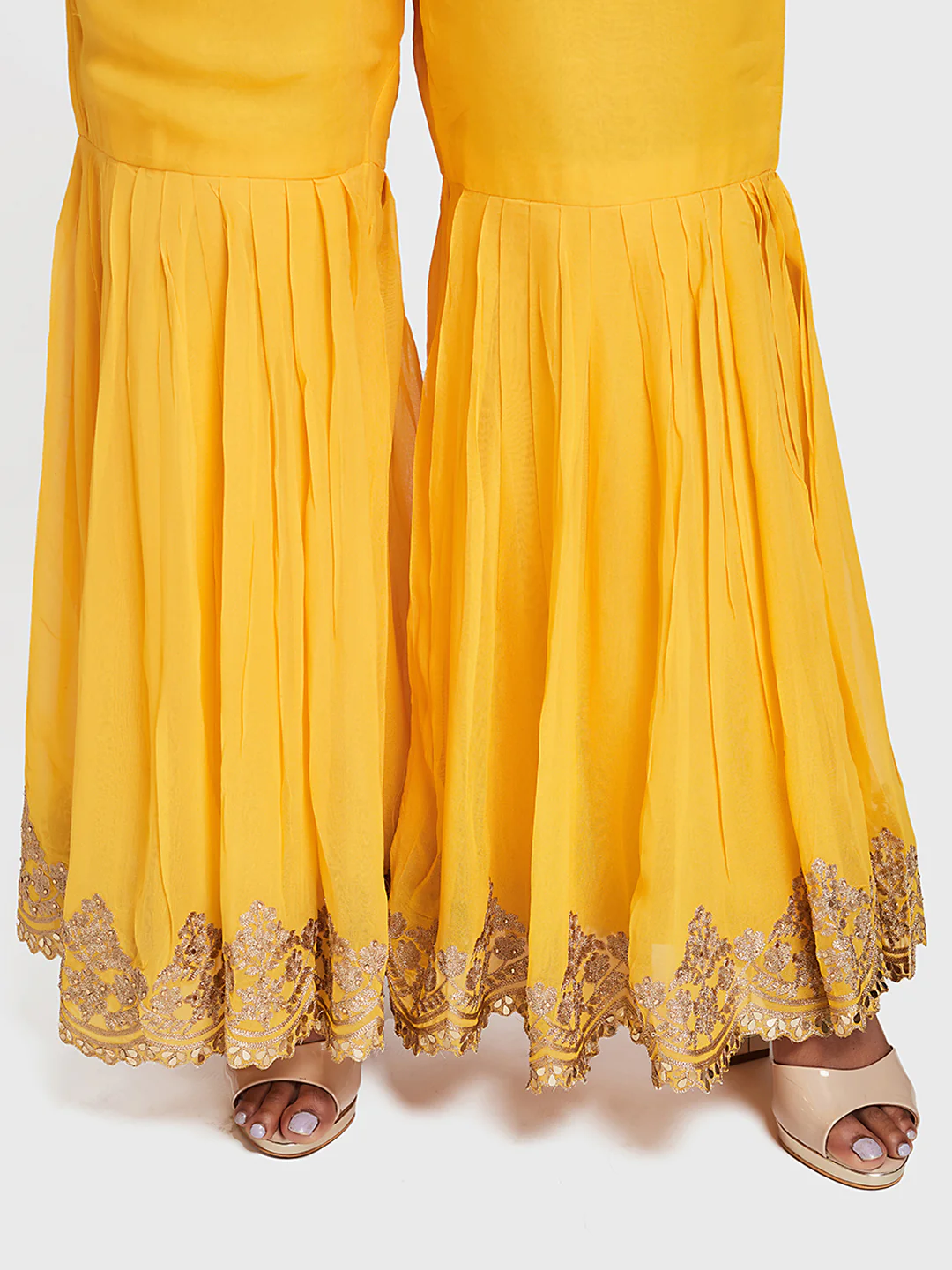 Neerus Blue & Yellow Zari Kurta With Palazzo & Dupatta - Image 4