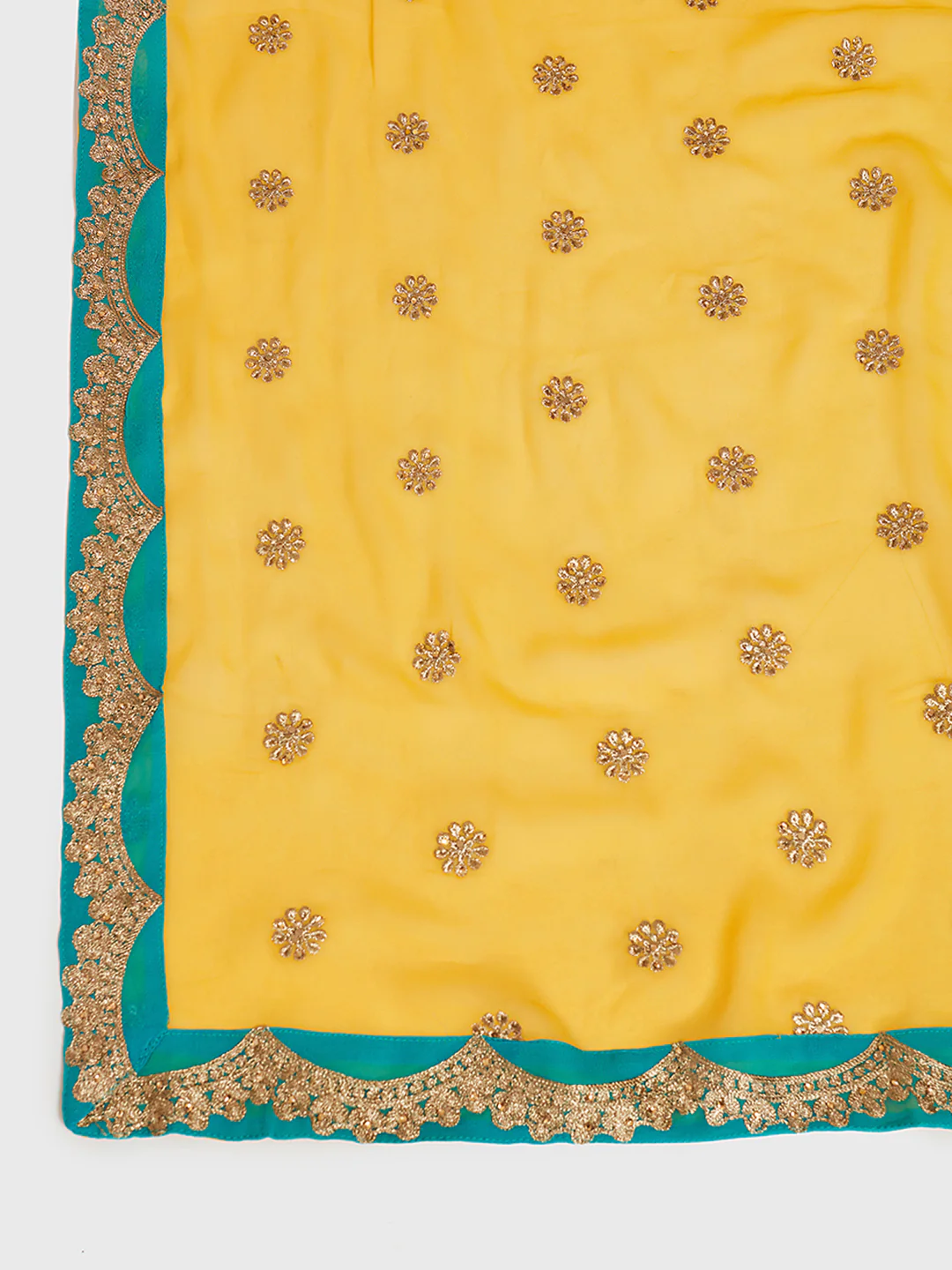 Neerus Blue & Yellow Zari Kurta With Palazzo & Dupatta - Image 5