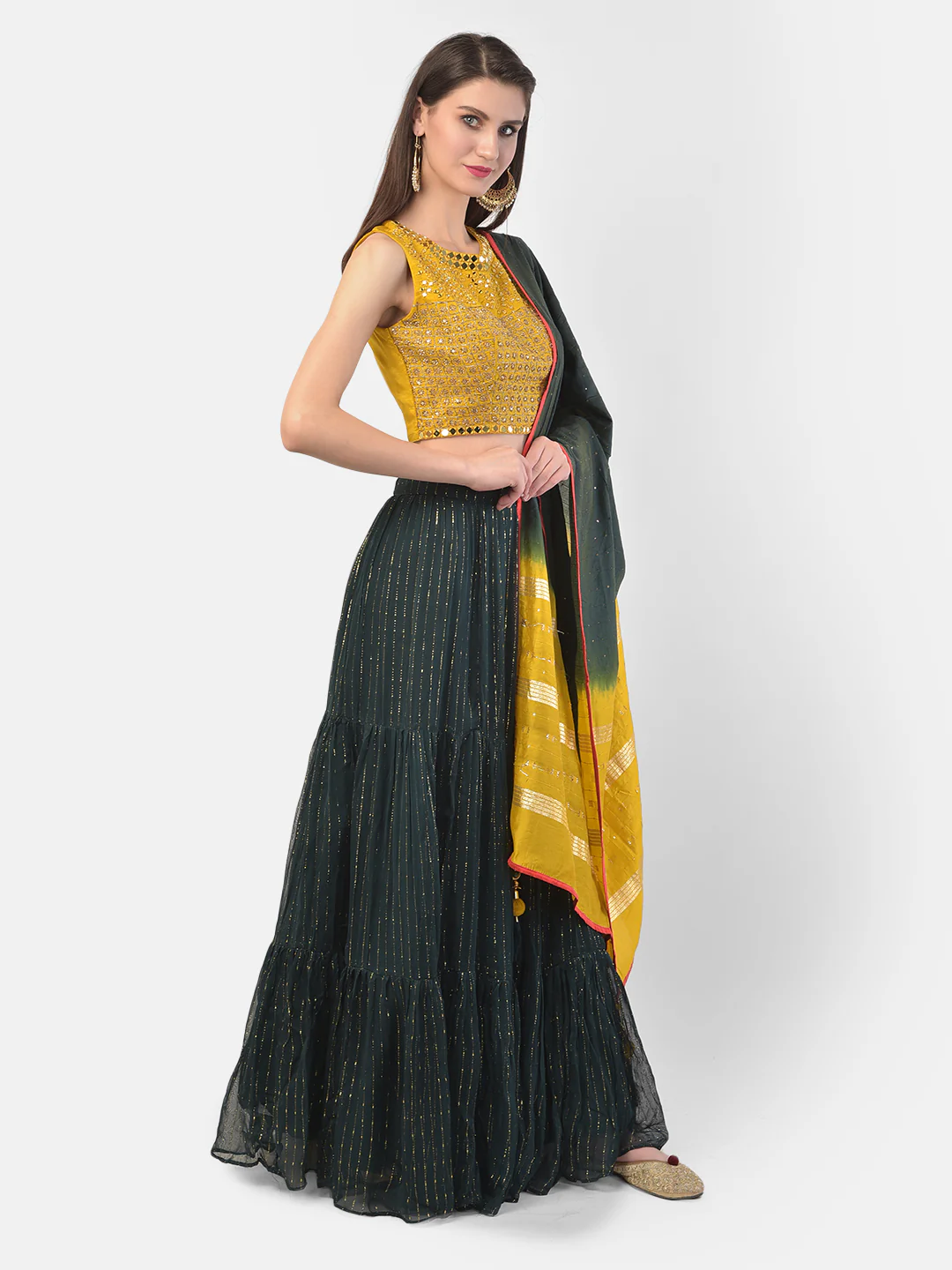 Neerus Bottle Green Color Georgette Fabric Ghagra Set - Image 2