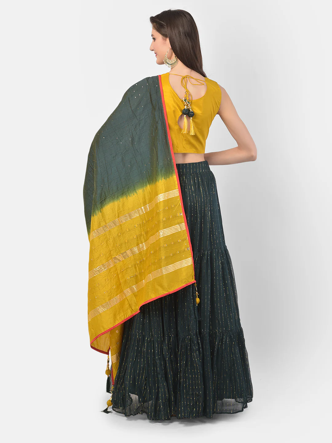 Neerus Bottle Green Color Georgette Fabric Ghagra Set - Image 3